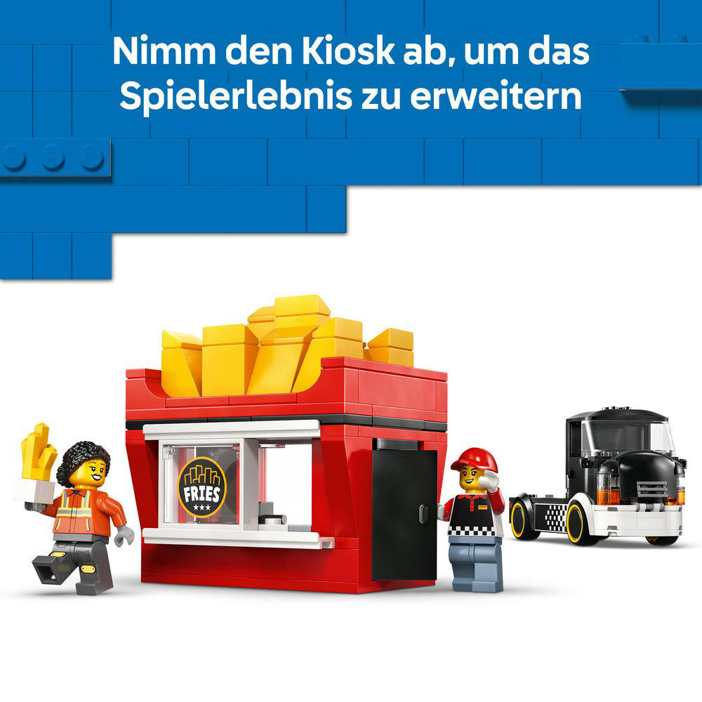 Lego-Pommes-Stand mit Figuren und LKW.