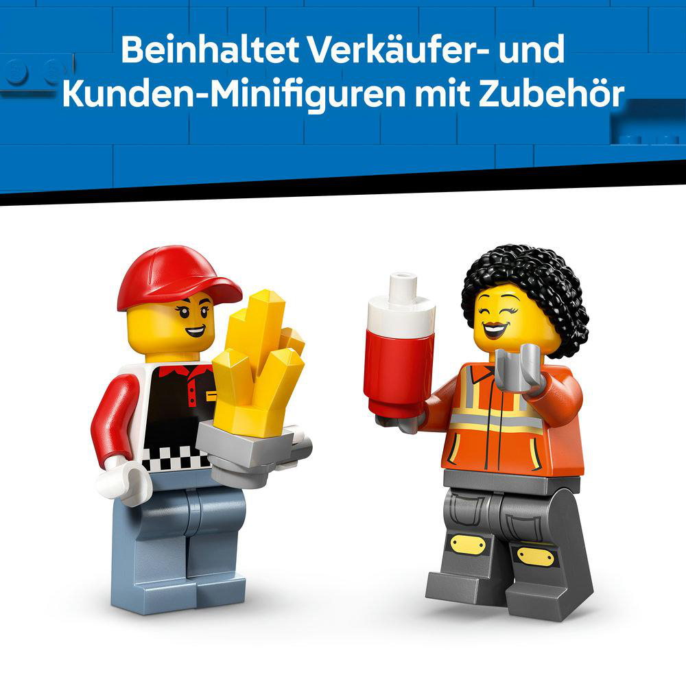 Zwei Lego-Minifiguren: eine mit Pommes, eine mit roter und weißer Dose.
