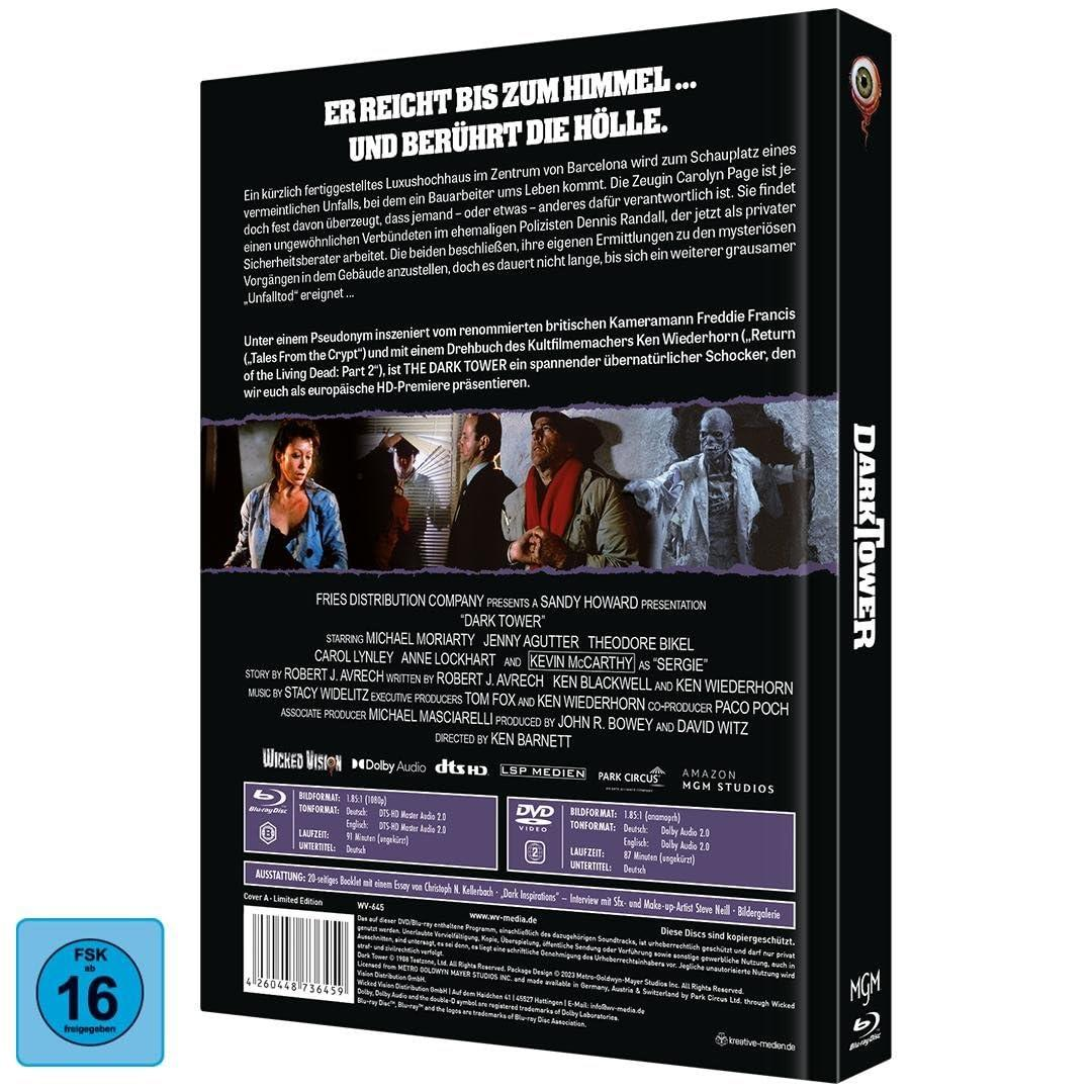 DVD Cover von Dark Tower mit FSK 16 Freigabe und Filmbildern.