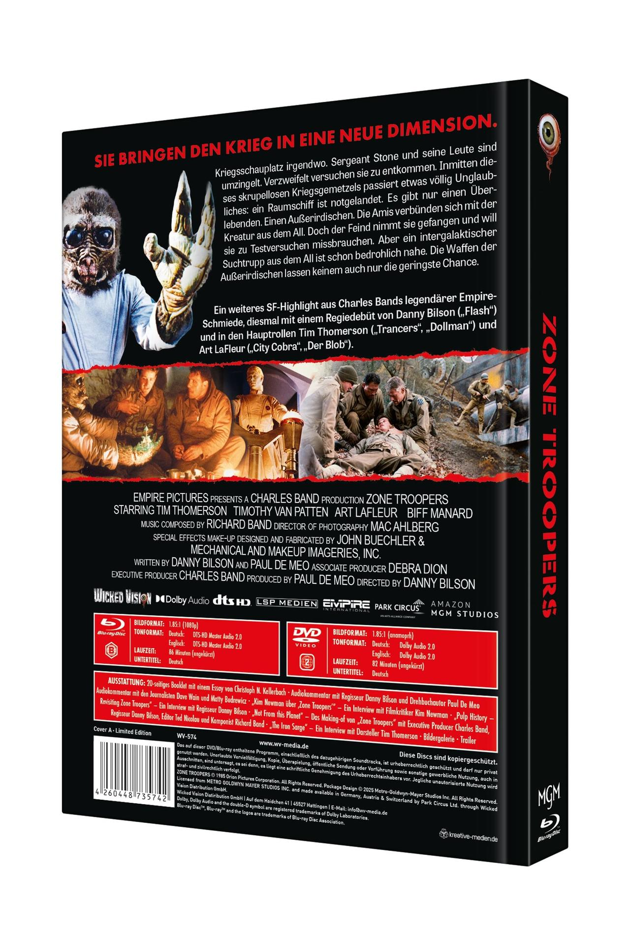 Blu-ray-Cover mit Aliens, Soldaten und Filmtitel "Zone Troopers".