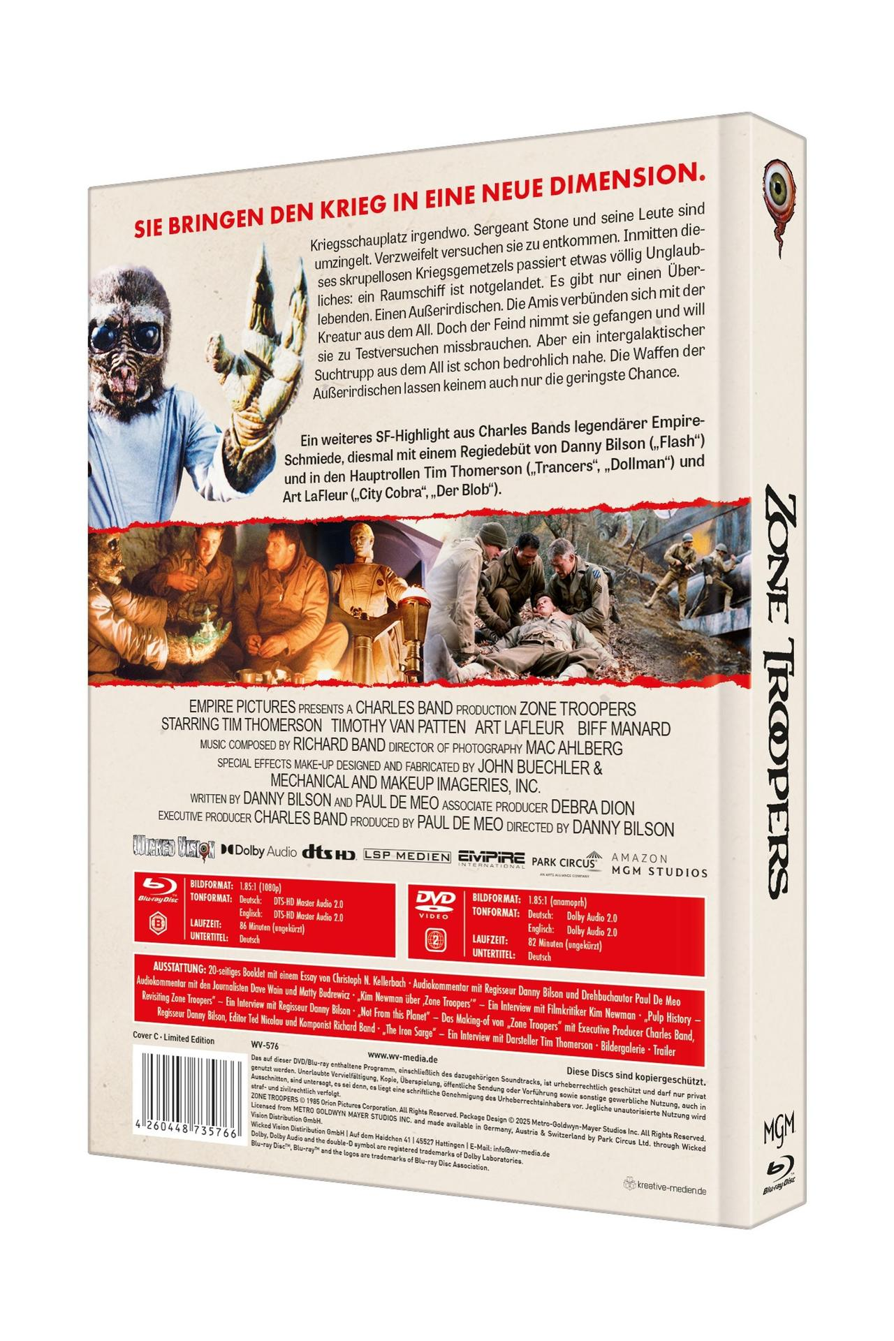 Filmcover mit außerirdischem Kopf, Schauspielern und technischen Details.