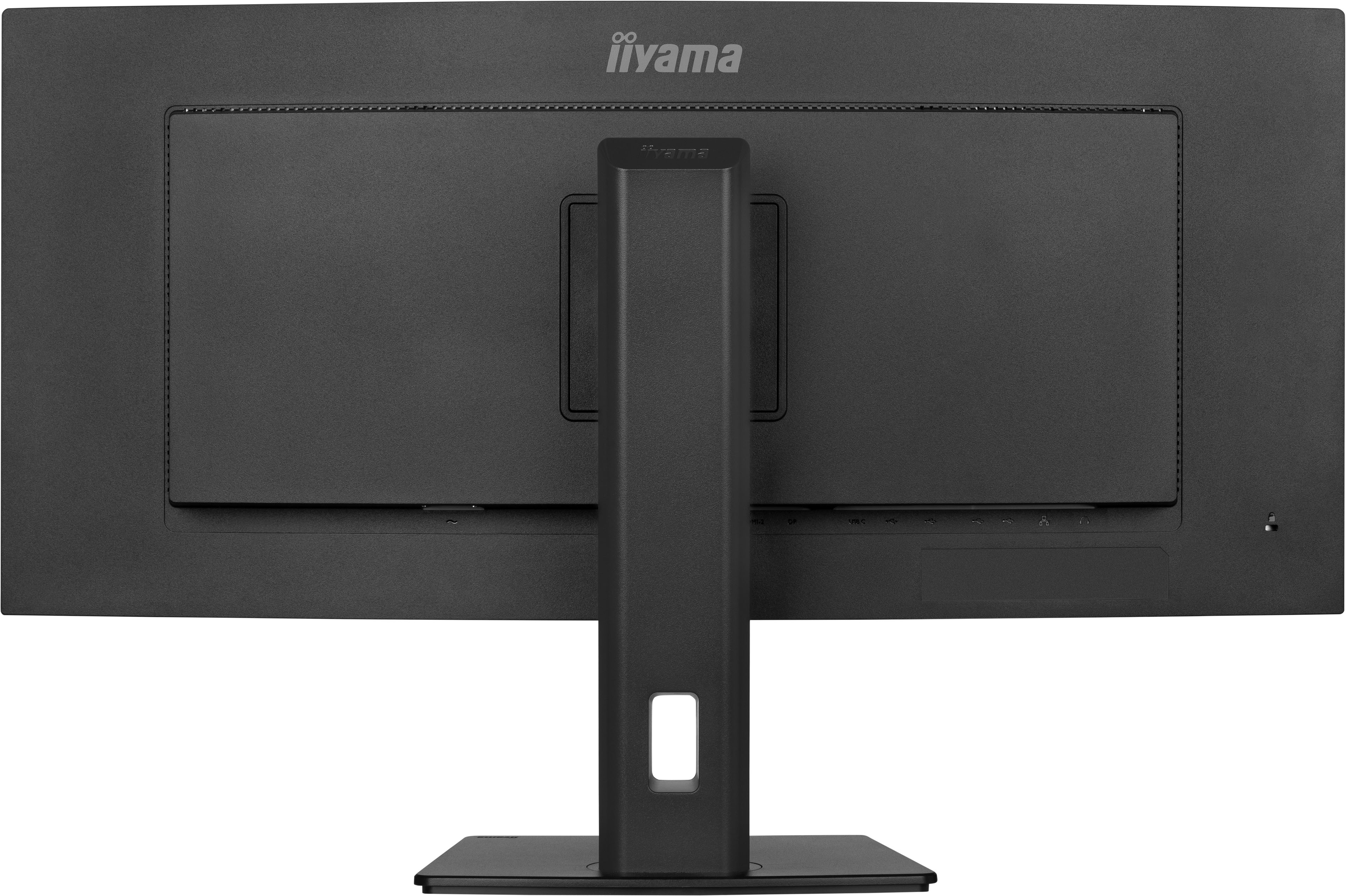Tył czarnego monitora z logo iiyama i portami.