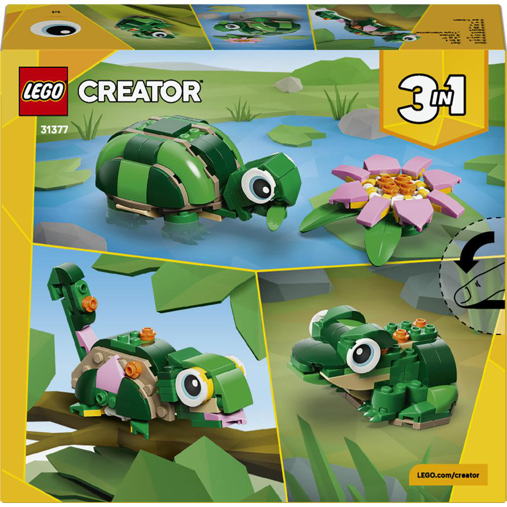 LEGO Creator Set zeigt eine Schildkröte, eine Eidechse und einen Frosch.