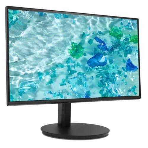 A monitor displaying blue and green ice pieces on a light blue background.
