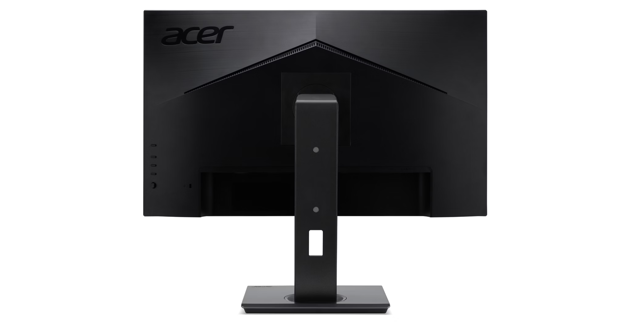 Back view of a black Acer monitor with adjustable stand and ports.