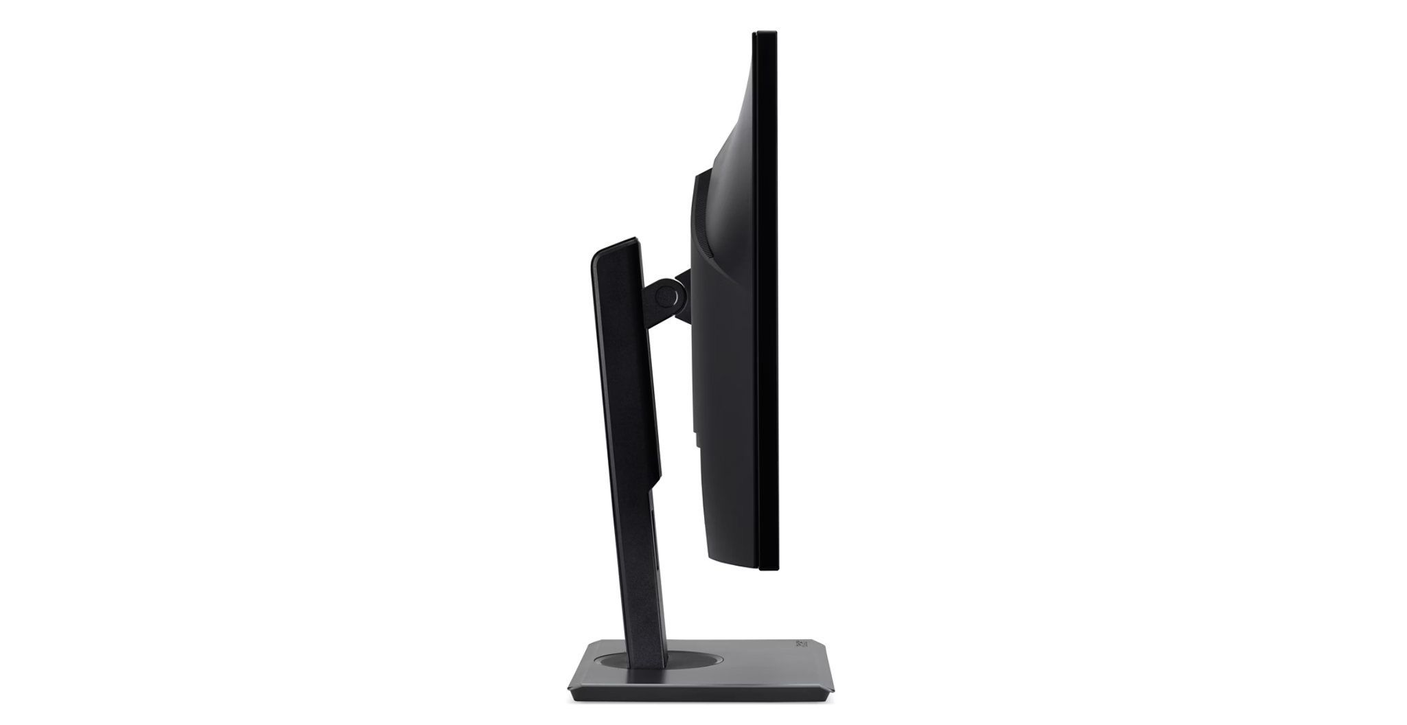 Side view of a black monitor on a rectangular stand.