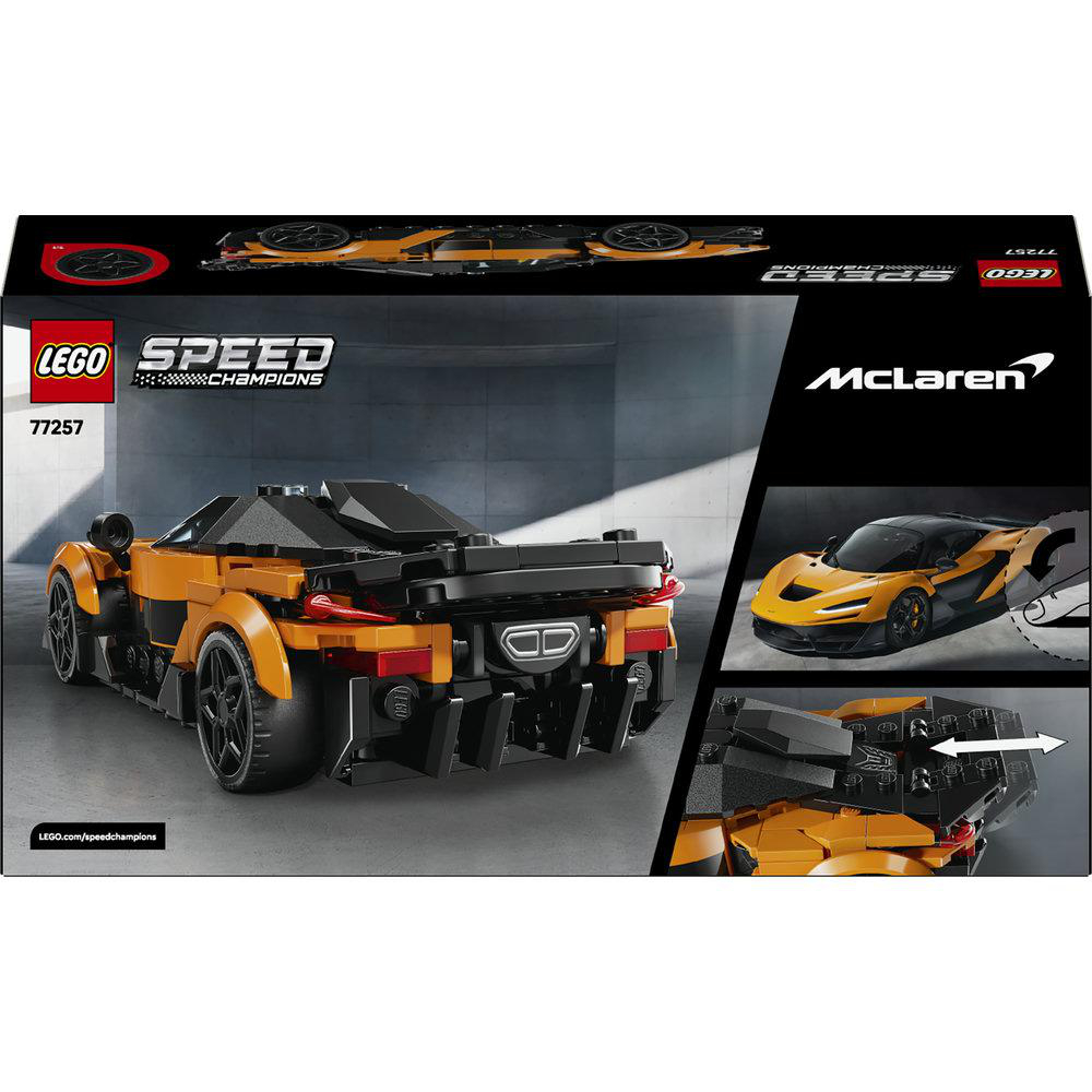 LEGO McLaren Rennwagen-Bausatz, orange und schwarz.