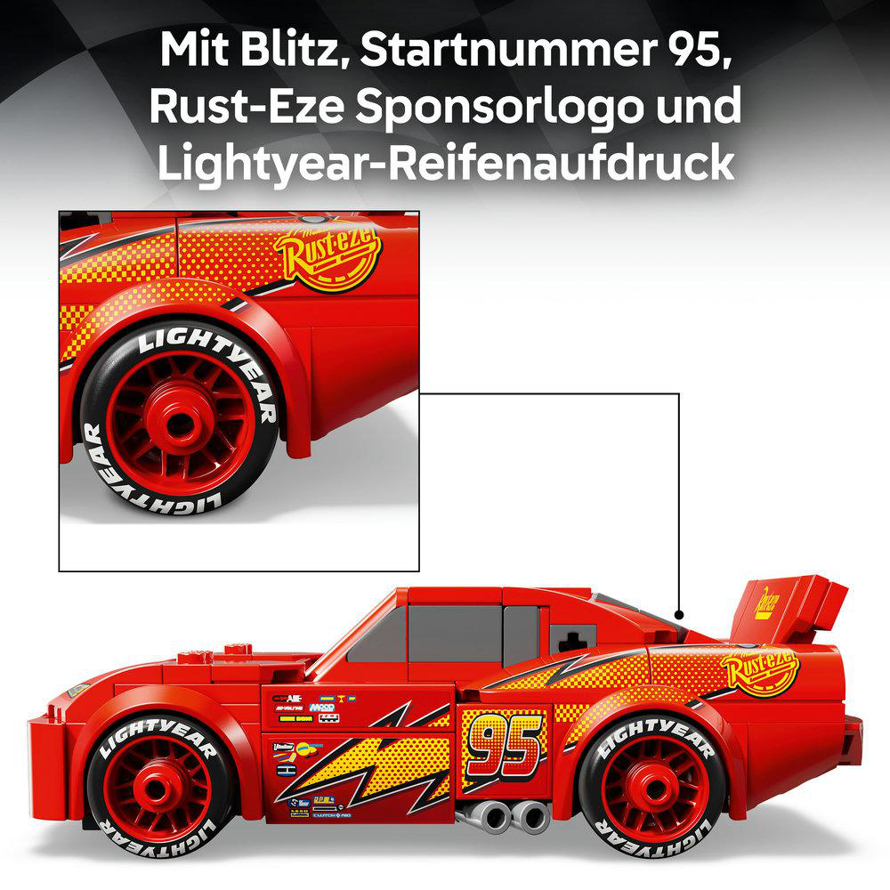 Roter Rennwagen mit "95", "Rust-eze" und "Lightyear" Aufdruck.