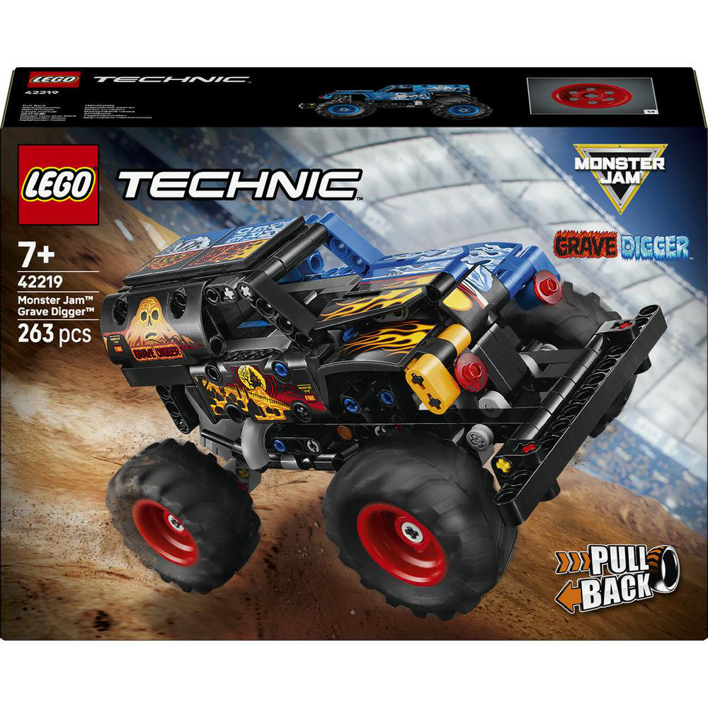 LEGO Technic Monster Jam Grave Digger Spielzeug-Monster-Truck mit großen Rädern und Aufklebern.