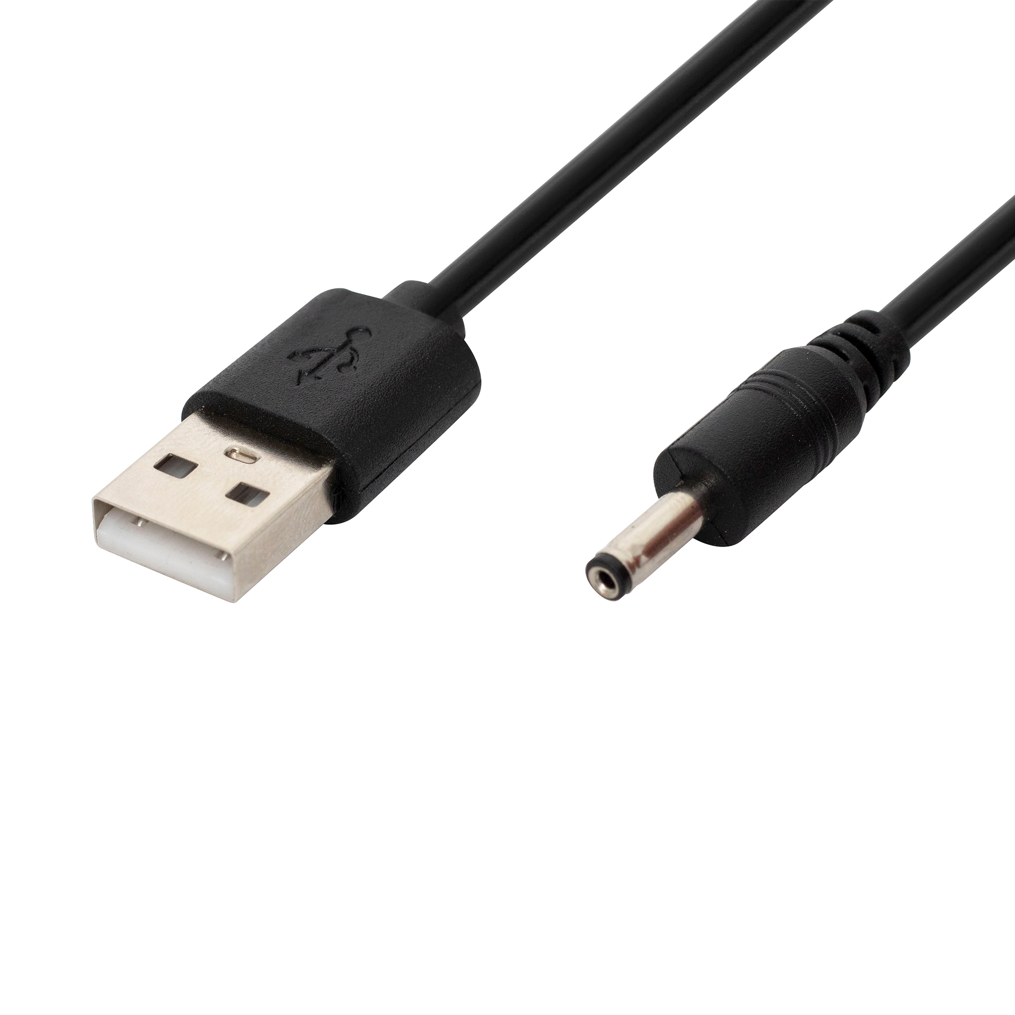 Fekete USB-DC tápkábel csatlakozókkal.