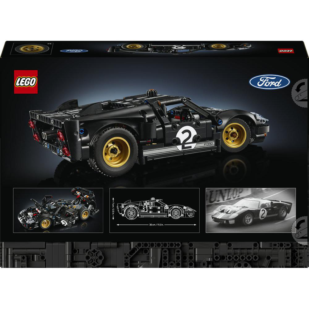 Schwarzer LEGO Ford GT Rennwagen mit goldener Felge, Nummer 2