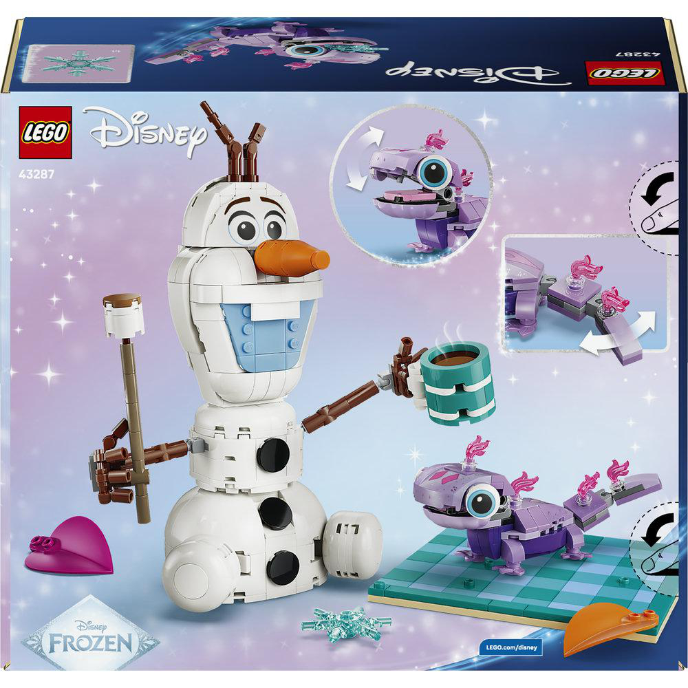 Olaf-Schneemann-Set von Lego Disney mit zwei kleinen lila Drachen und Zubehör.