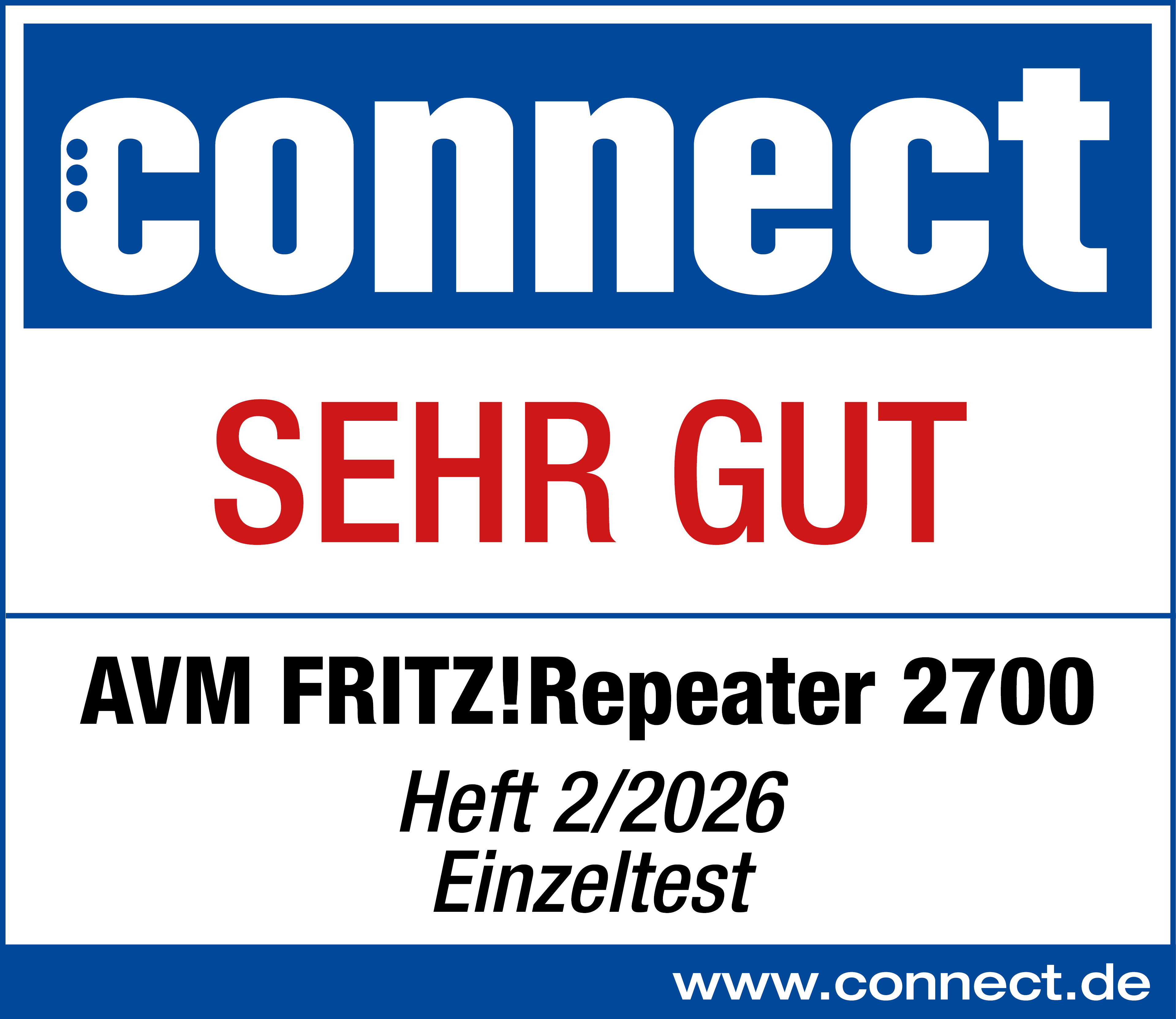 Connect Logo, SEHR GUT, AVM FRITZ!Repeater 2700, Heft 2/2026, Einzeltest.