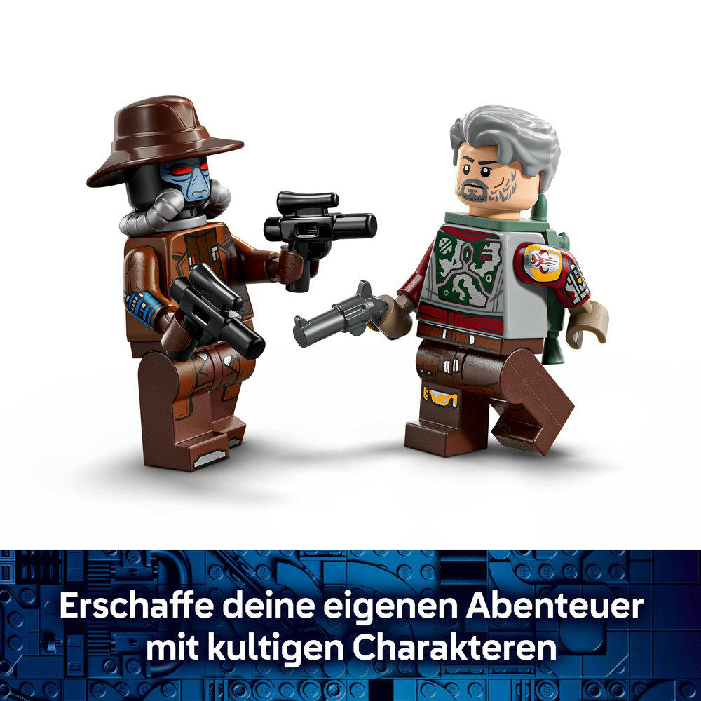 Zwei Lego-Figuren, eine in Braun mit Hut, die andere in Grau und Rot, halten Waffen.