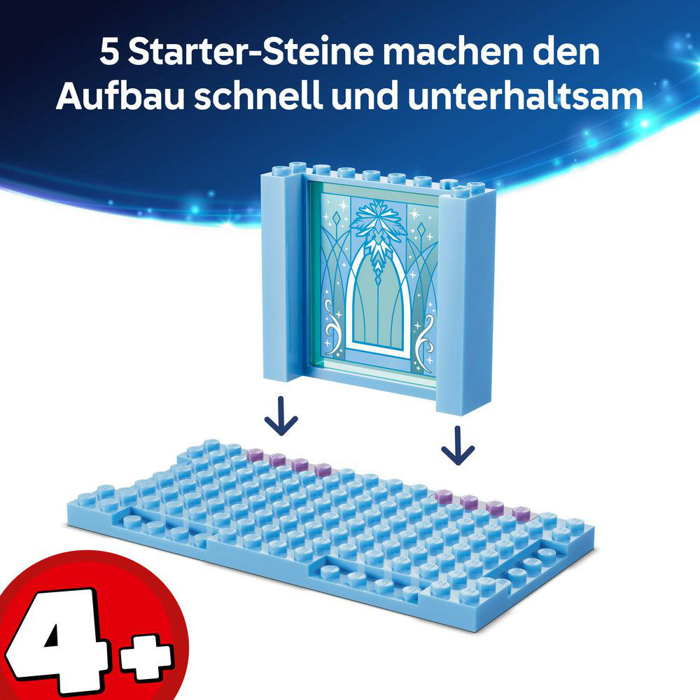 Blaue Bausteine mit einem Torbogen und Schneeflockenmotiv.