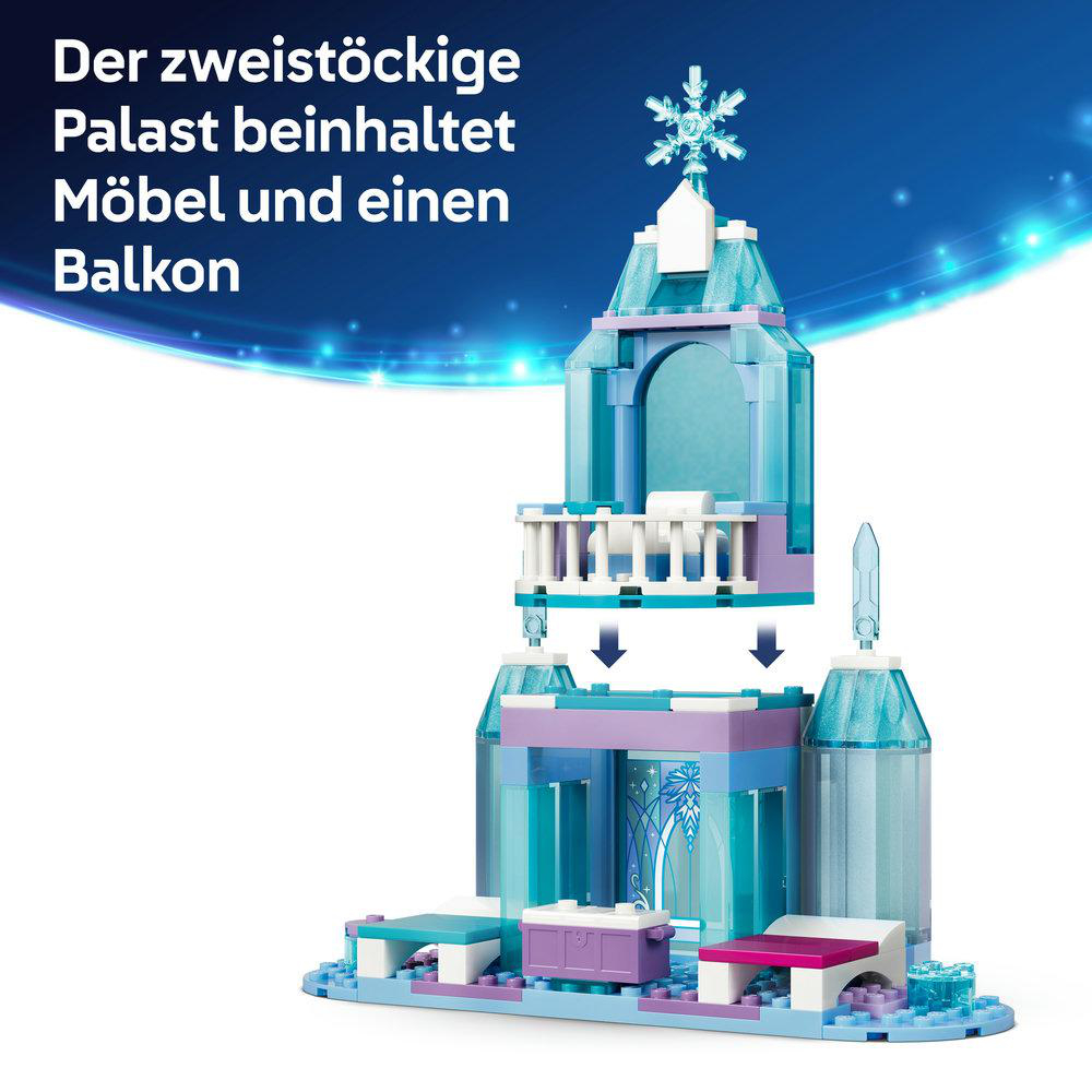 Zweistöckiger Palast mit Balkon, Möbeln und Eisdekor.