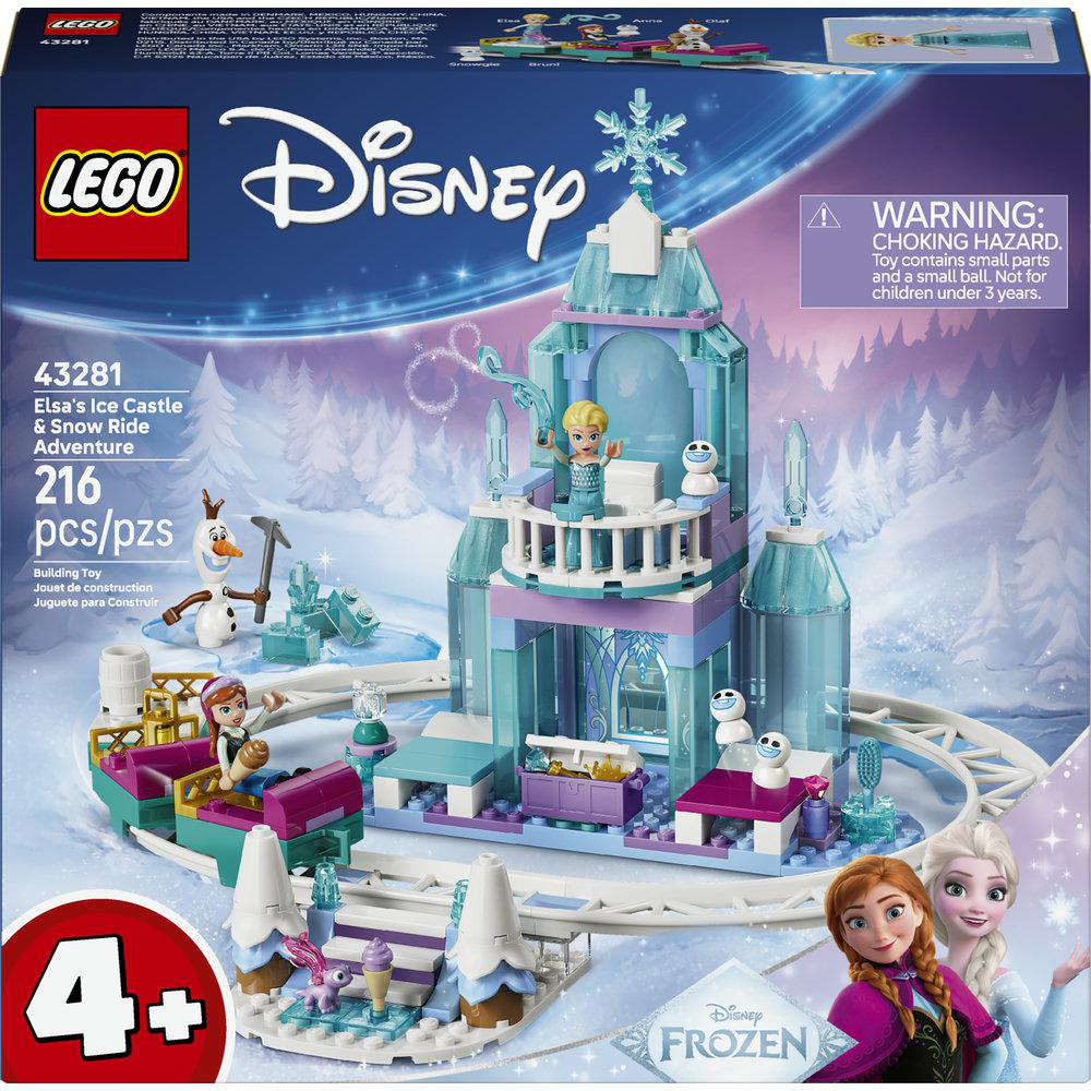 LEGO Elsa's Eisburg mit Rodelbahn, Figuren und Schloss. Warnhinweis: Erstickungsgefahr.