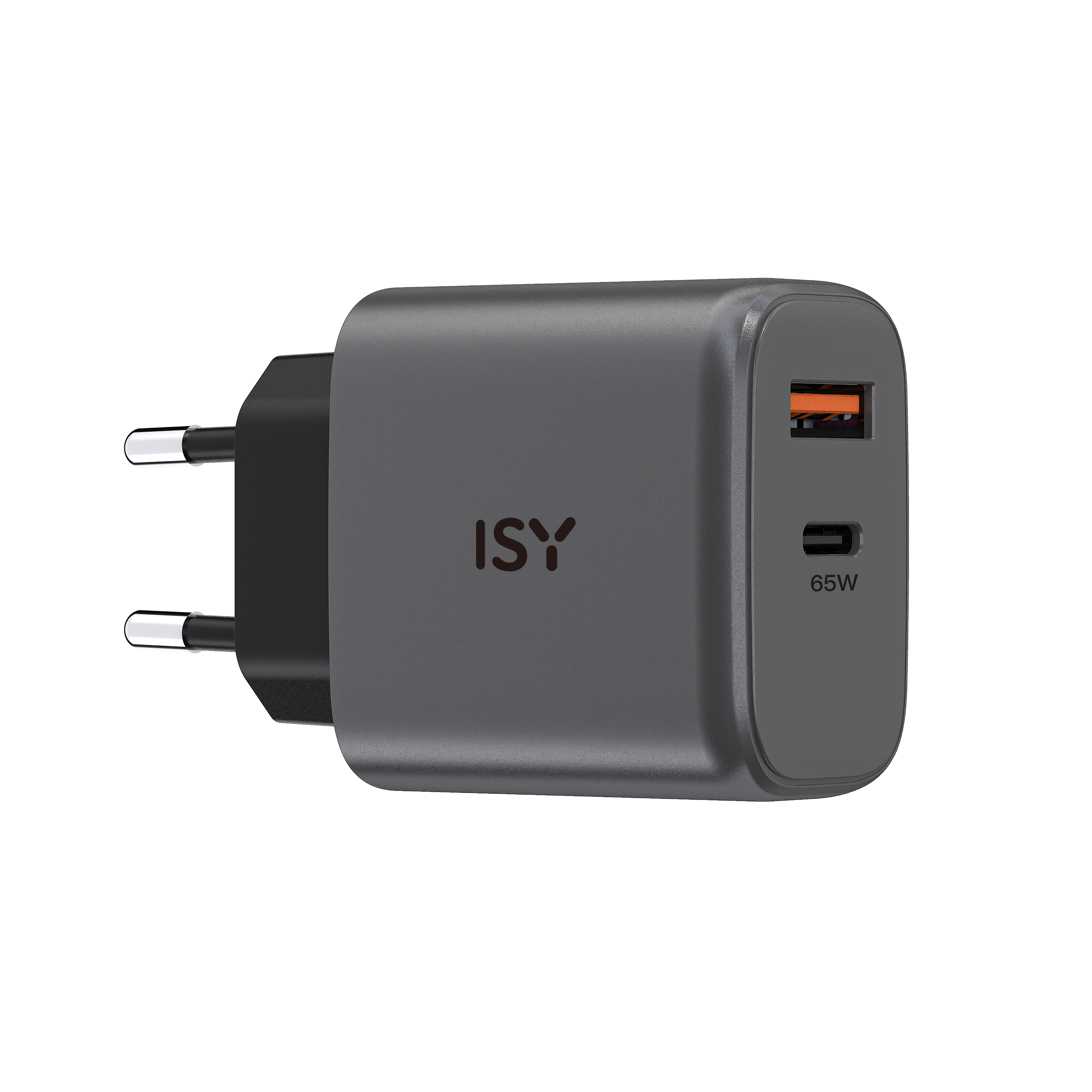 Szary adapter zasilający z portami USB-C i USB-A, 65W