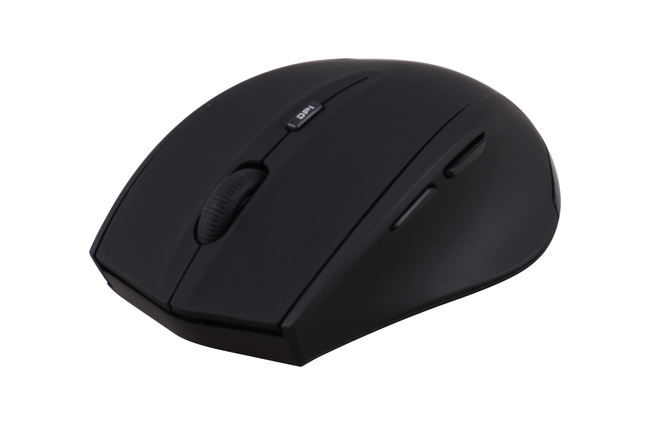 Czarna mysz komputerowa z kółkiem przewijania i przyciskiem DPI.