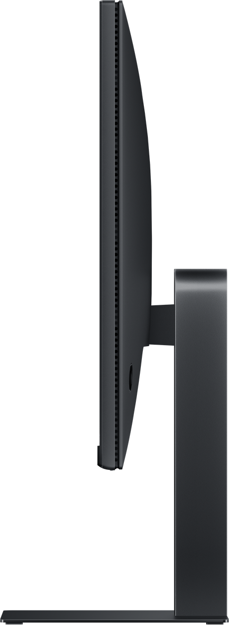 Fekete számítógép monitor profilból fekete háttéren.