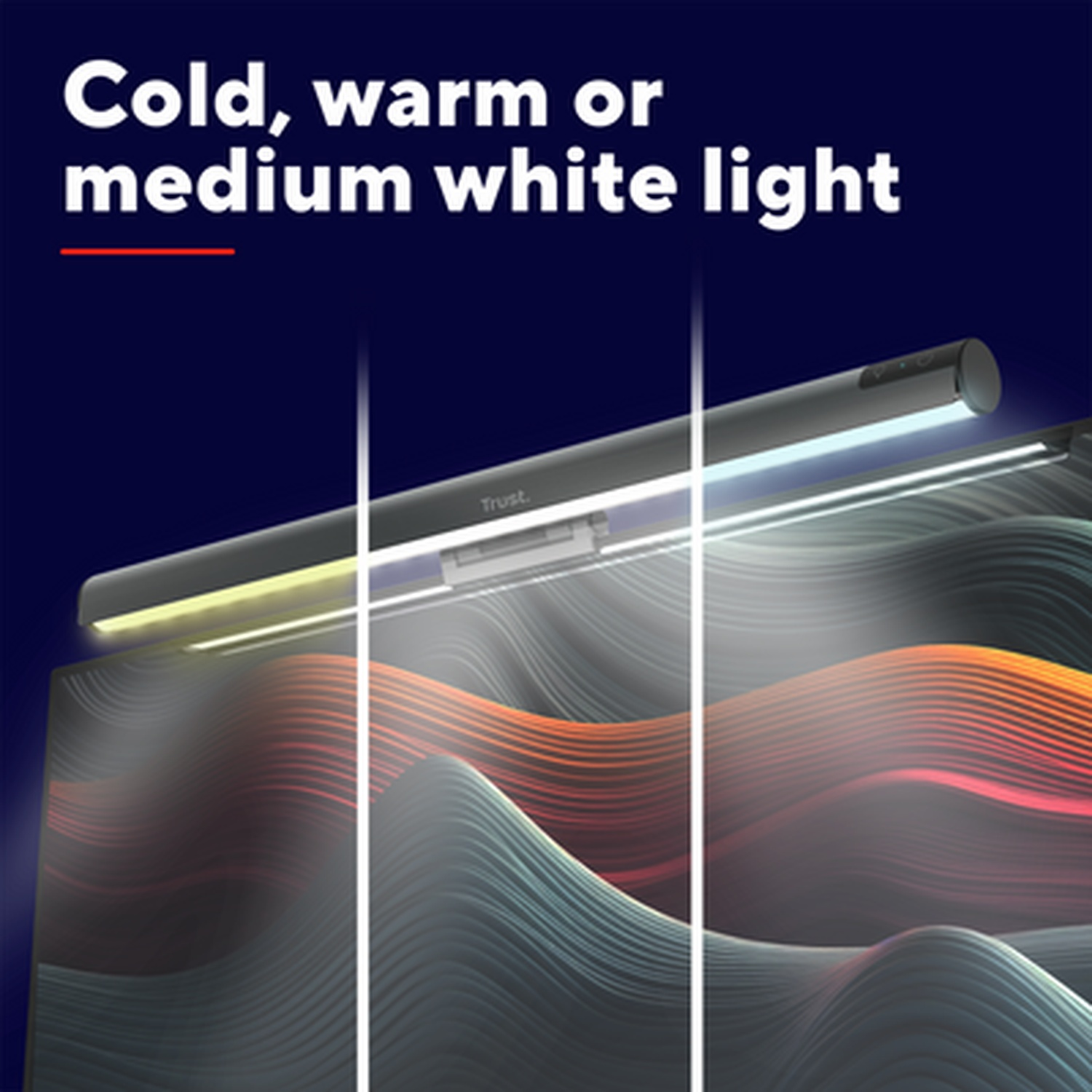 Monitor light with adjustable light: cold, warm, medium.
