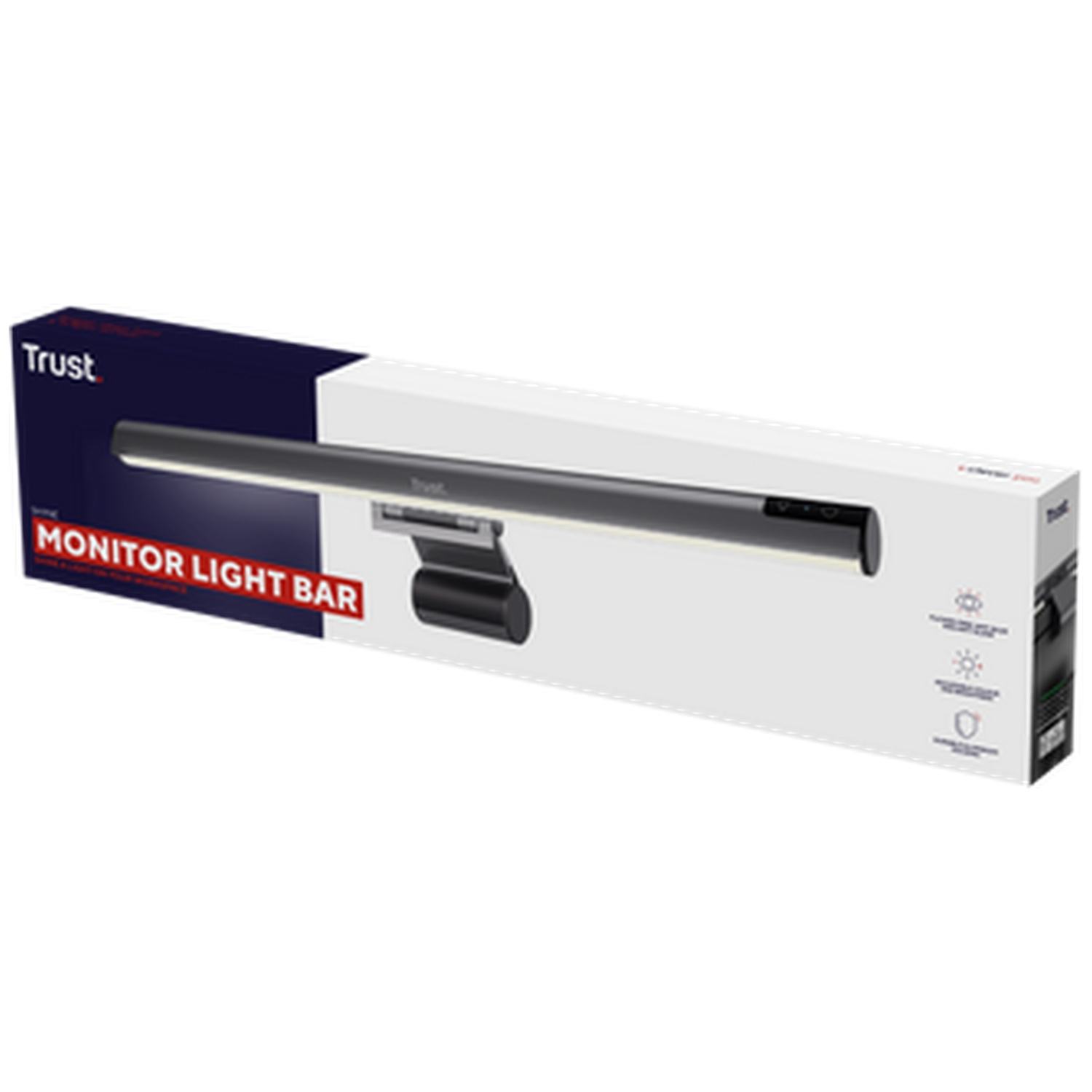 Box packaging for a monitor light bar with Trust logo and product image.