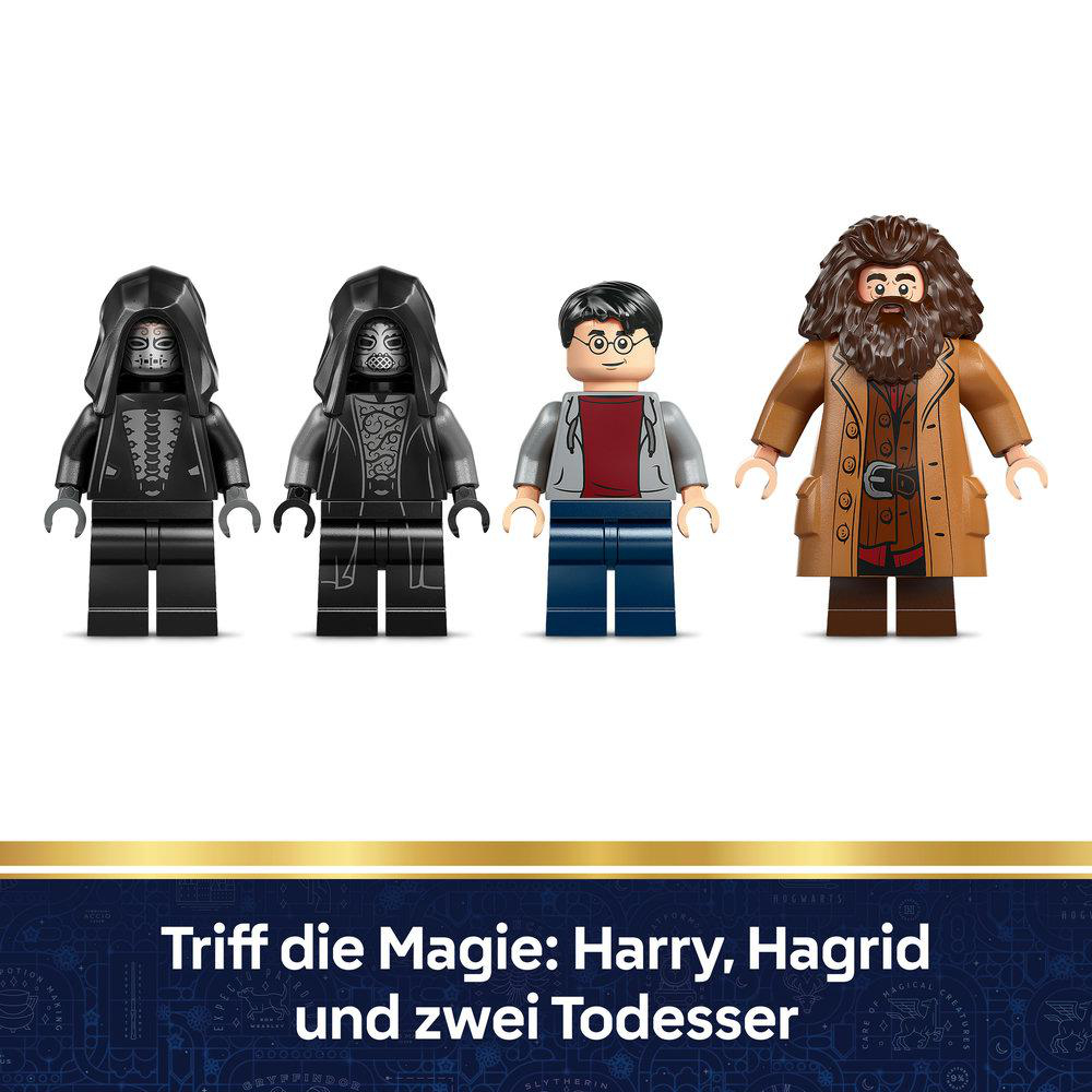 Vier Lego-Figuren: Harry Potter, Hagrid und zwei Dementoren.