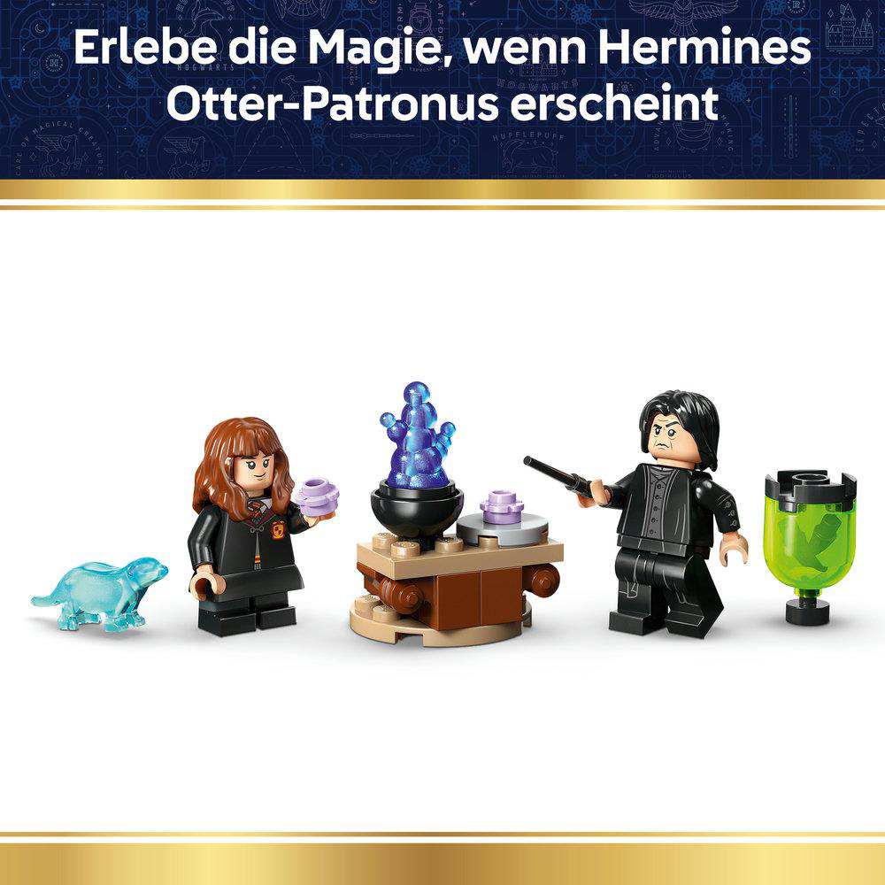 Hermine, ein Otter-Patronus und ein Bösewicht Lego-Figuren.