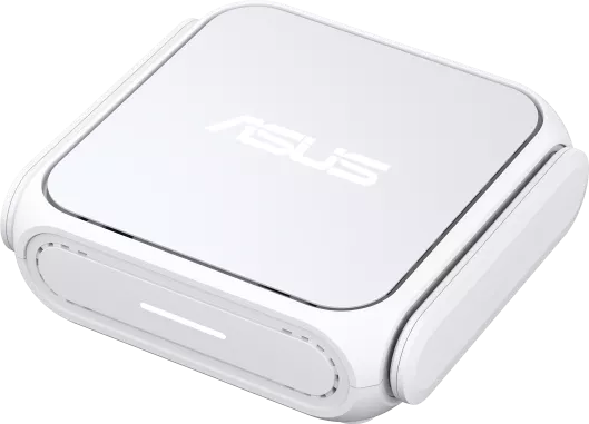 Un routeur Asus blanc aux coins arrondis et avec des aérations.