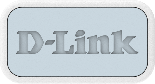 Il logo D-Link si trova su un rettangolo azzurro con angoli arrotondati.