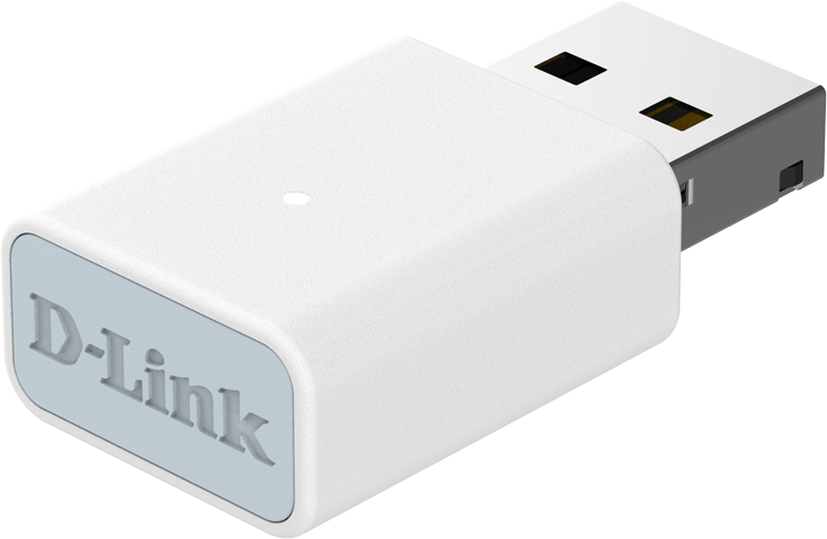 Un adattatore USB D-Link bianco con connettore USB visibile.