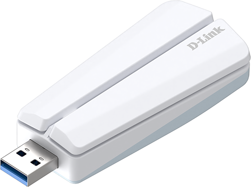 Un adattatore Wi-Fi USB D-Link bianco dal design distintivo.