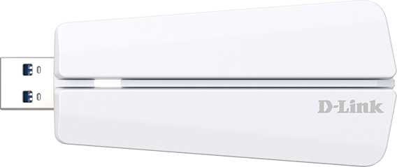 Un adattatore Wi-Fi D-Link bianco con connettore USB.