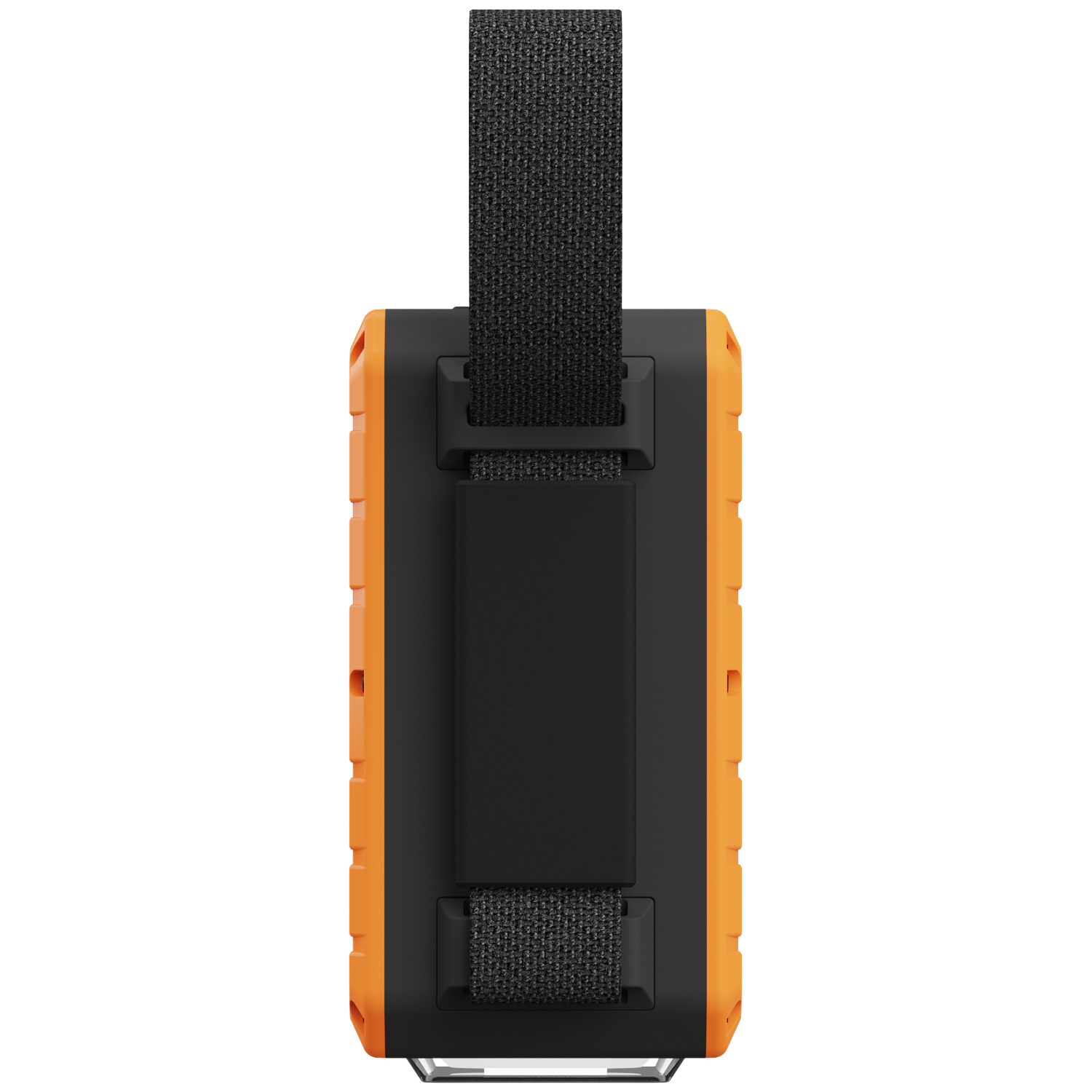Orange and black device with a strap.
