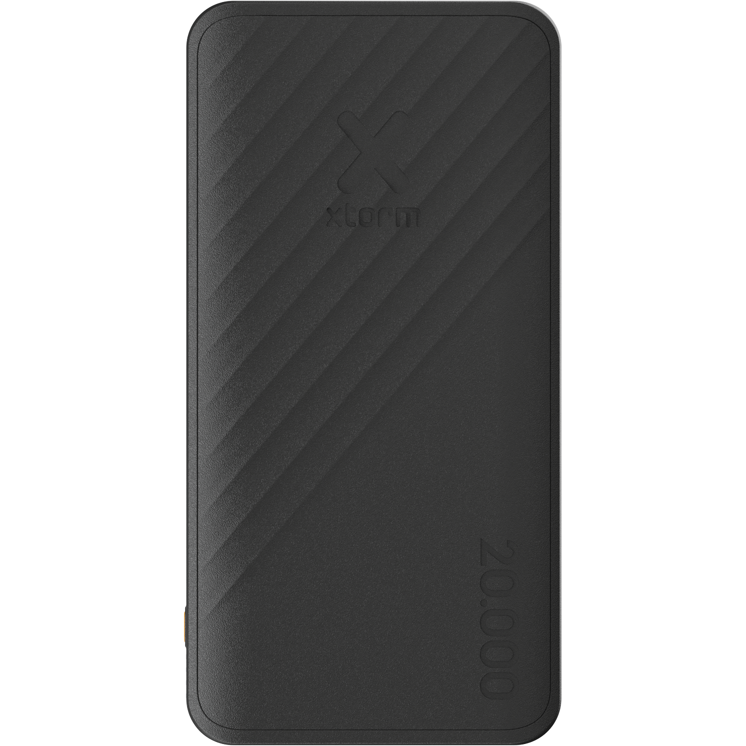 Black Xtorm power bank with 20,000 capacity and ribbed pattern.