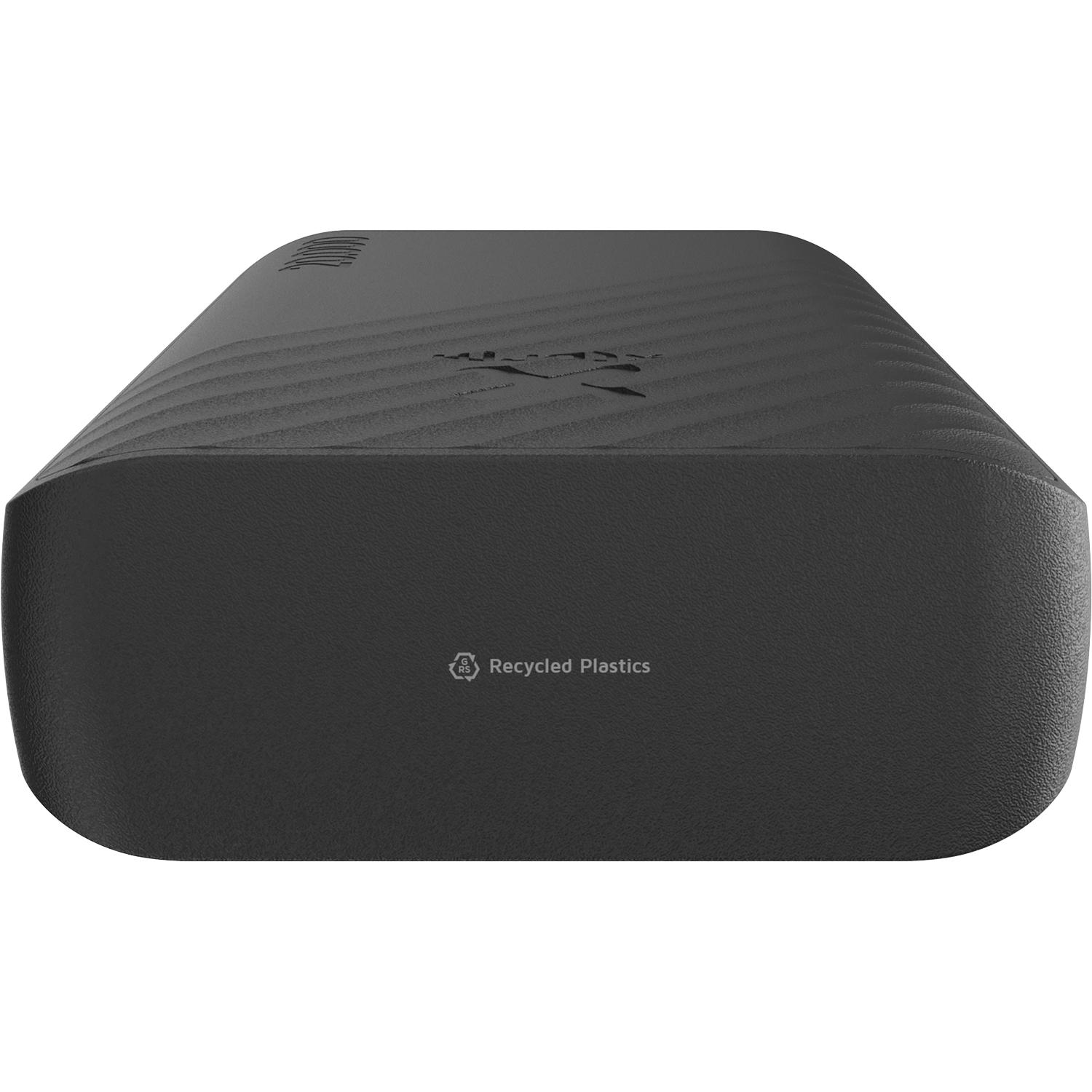 A black rectangular device with a textured, ribbed top surface.