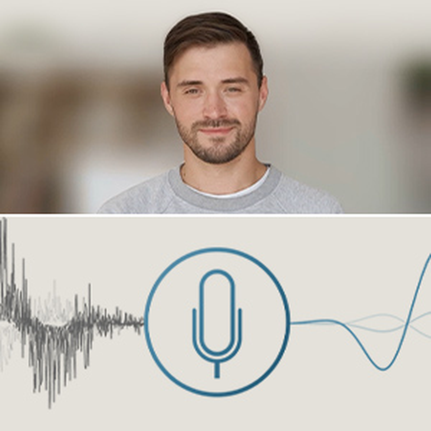 Man with microphone icon and sound waves