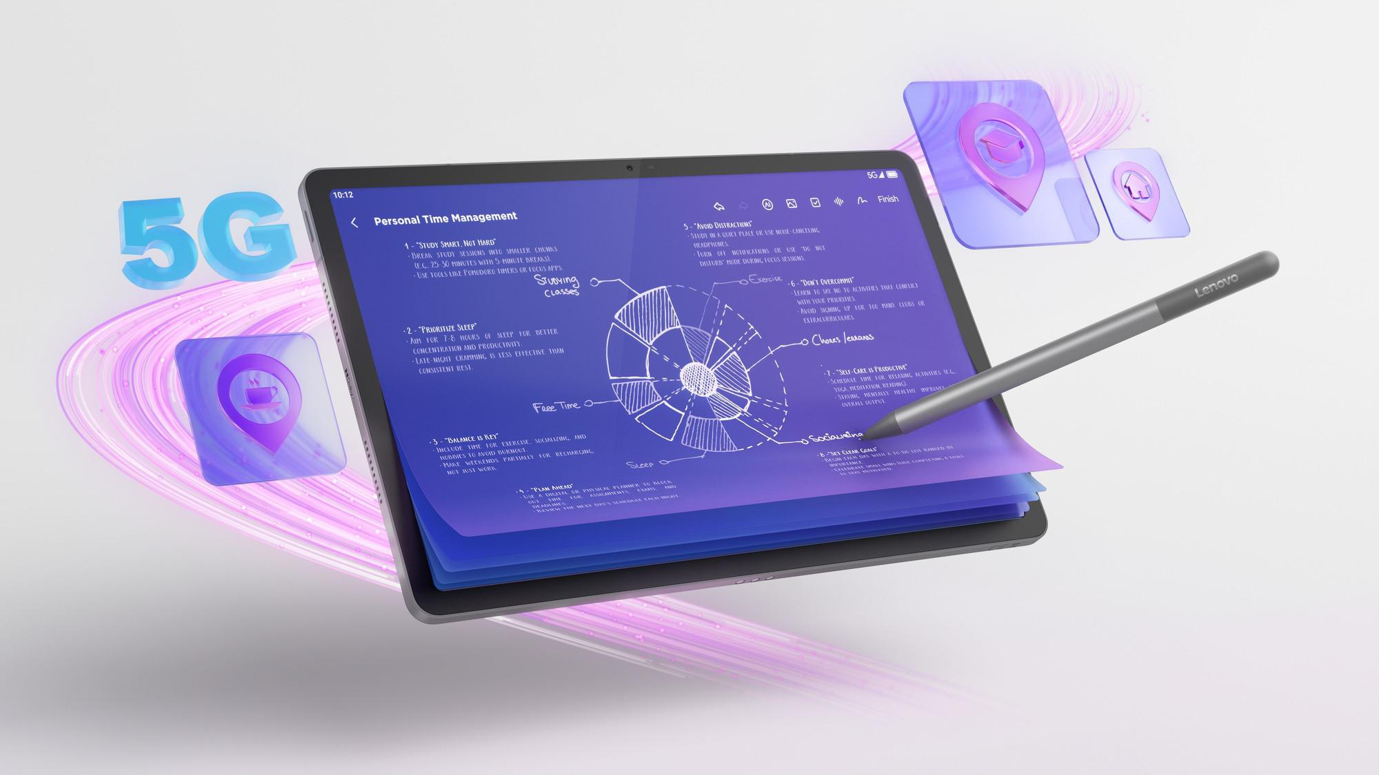 Ein Tablet zeigt eine Zeitleiste für Zeitmanagement mit einem Stift daneben.