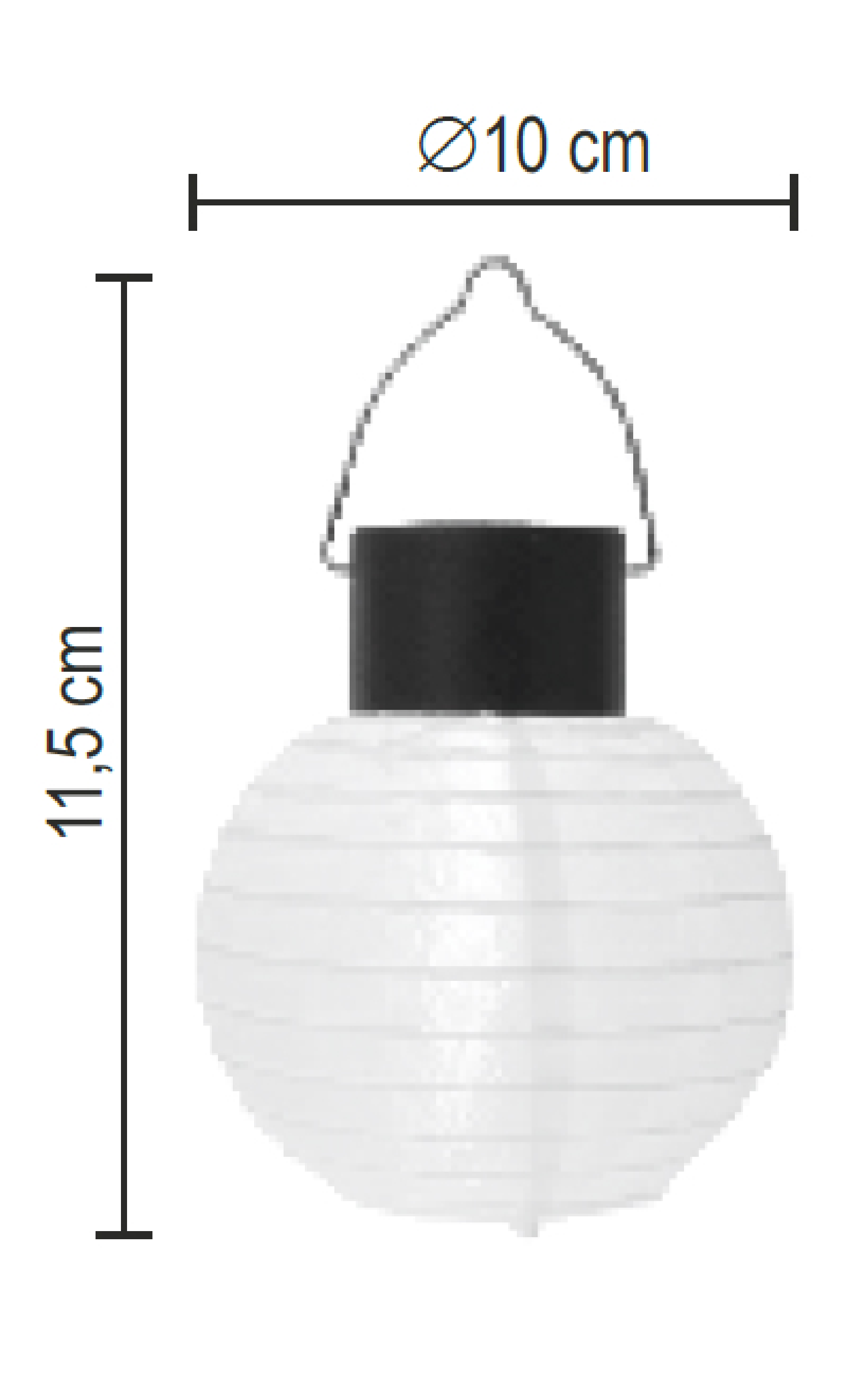 Fehér papír lámpa fekete tetővel és drótfüllel, 10 cm átmérőjű.