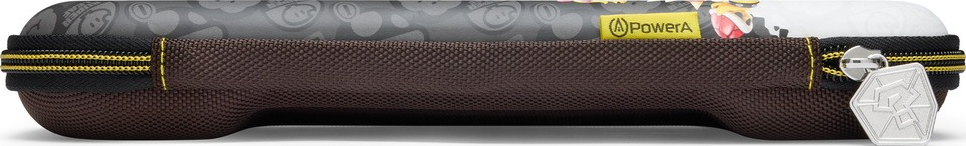 Braune Nintendo Switch-Tasche mit Mario-Motiv und PowerA-Logo.
