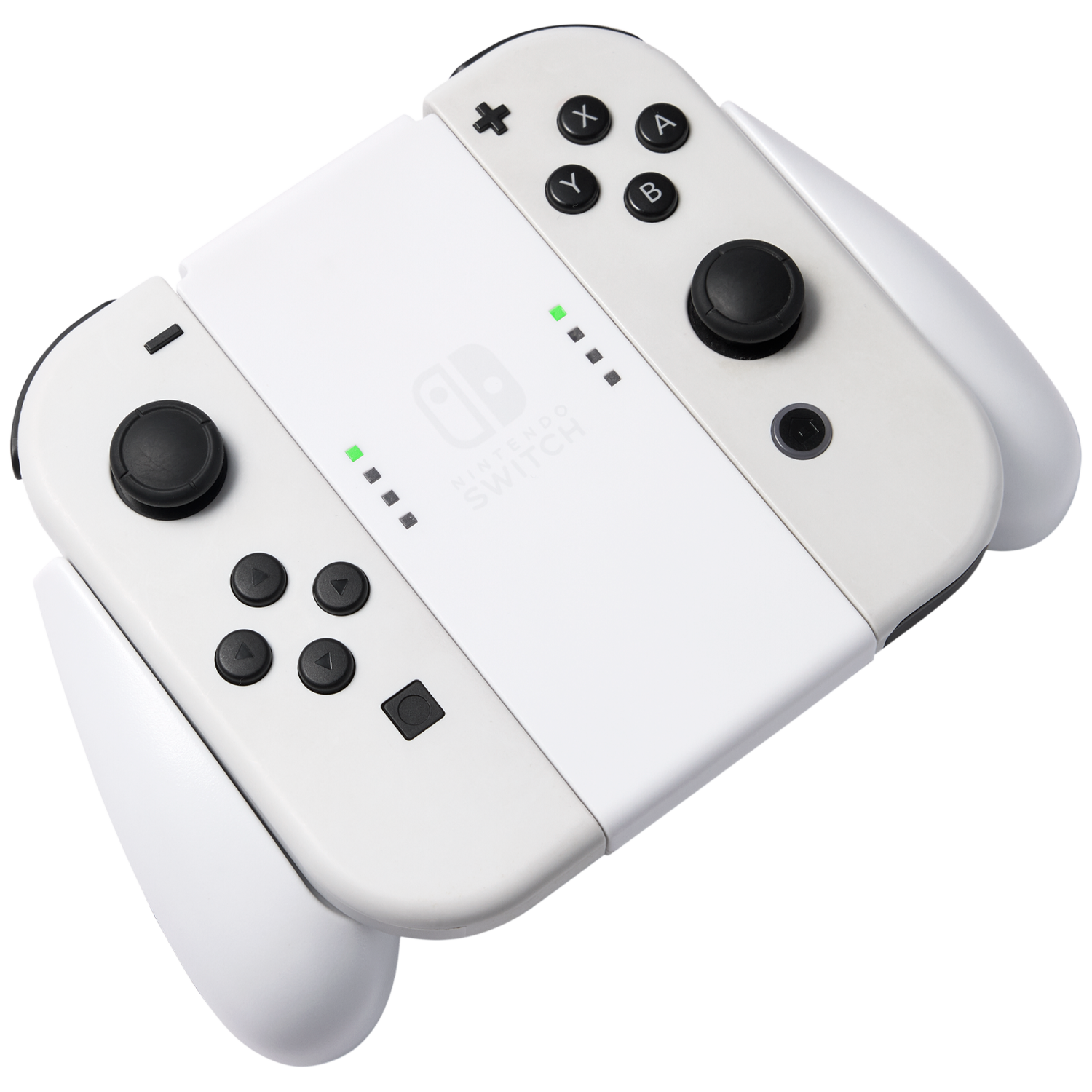 Witte Nintendo Switch Joy-Con controllers met zwarte sticks en knoppen.
