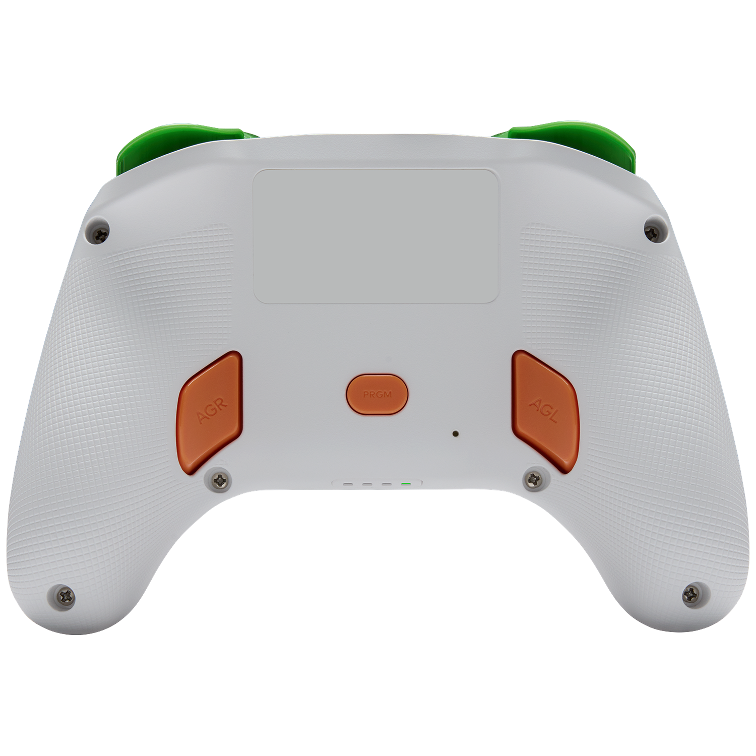 White controller back with green buttons, orange AGR/AGL buttons, and PRGM.