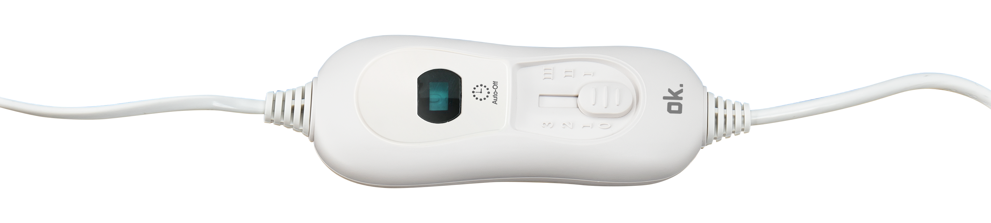 Biały regulator ogrzewania z cyfrowym wyświetlaczem i suwakiem.