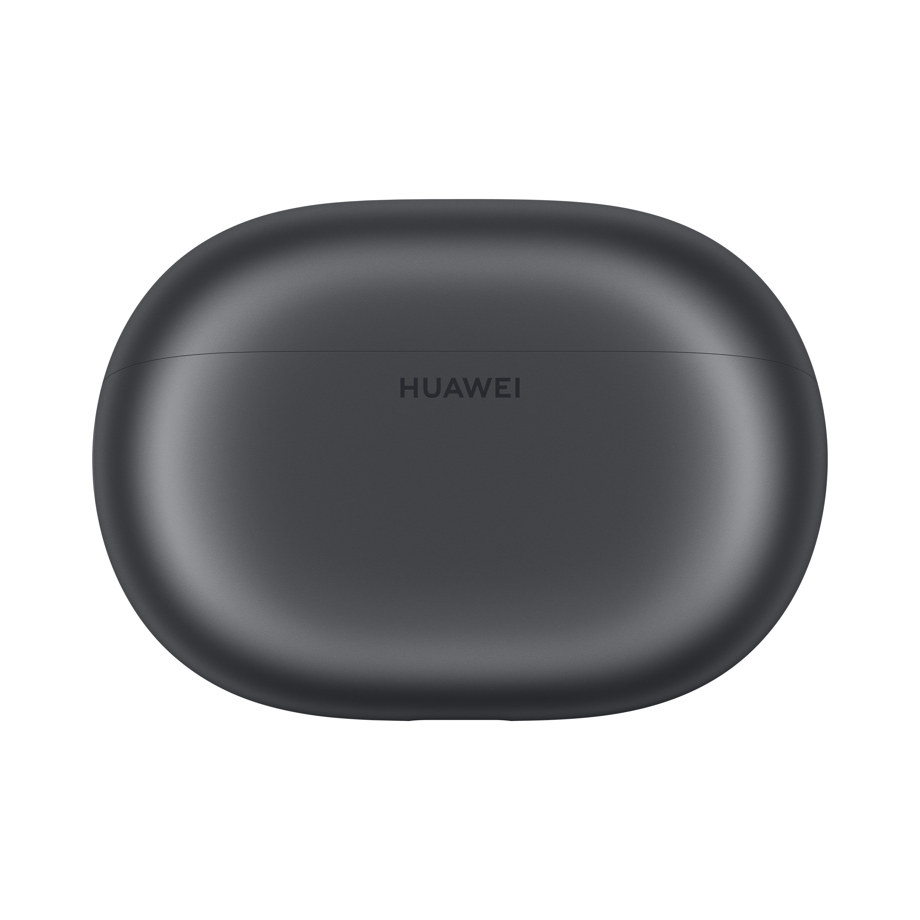 Ciemnoszare etui ładujące do słuchawek z logo Huawei.