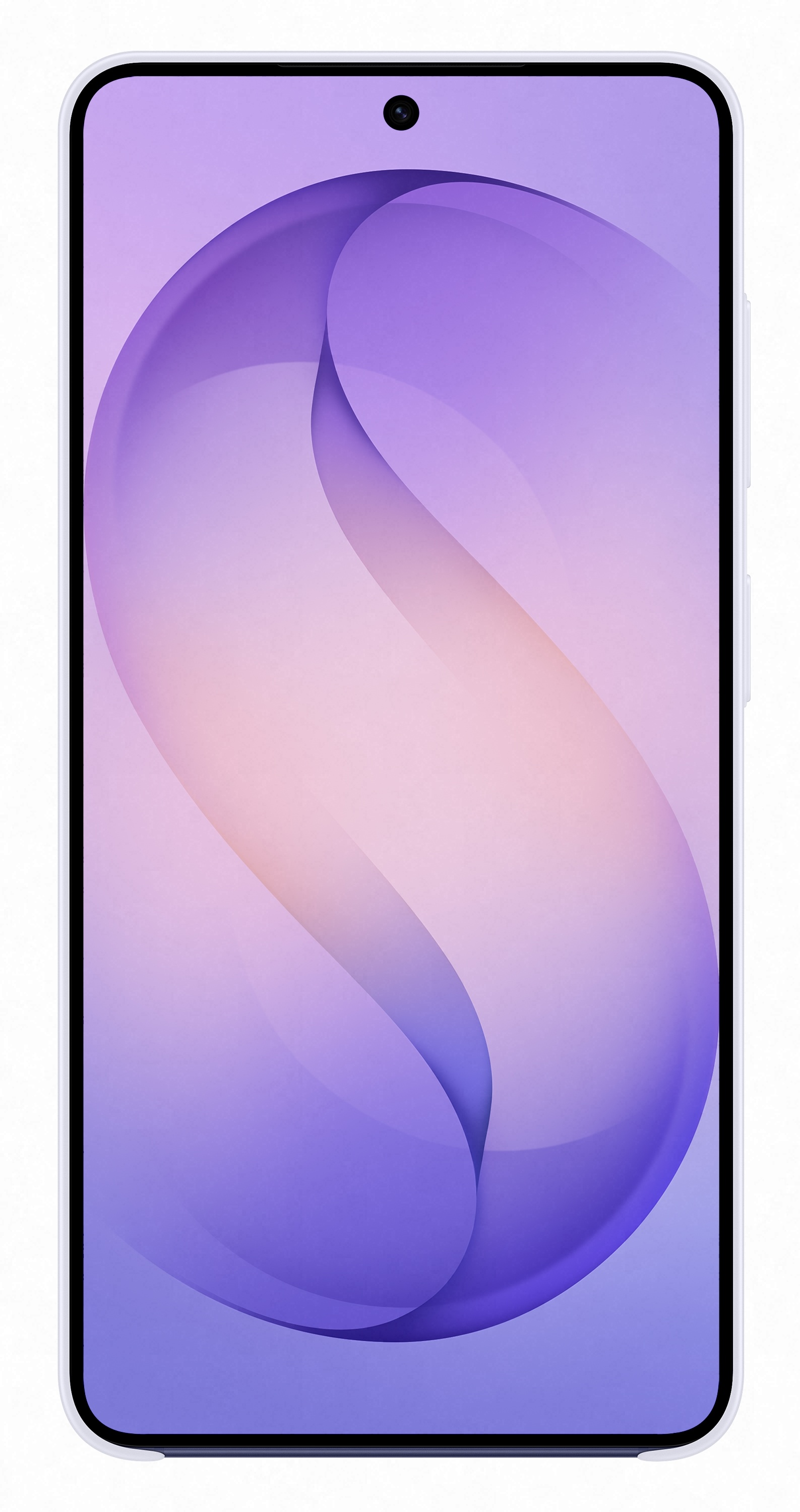 Jasny smartfon z fioletową i różową abstrakcyjną tapetą.