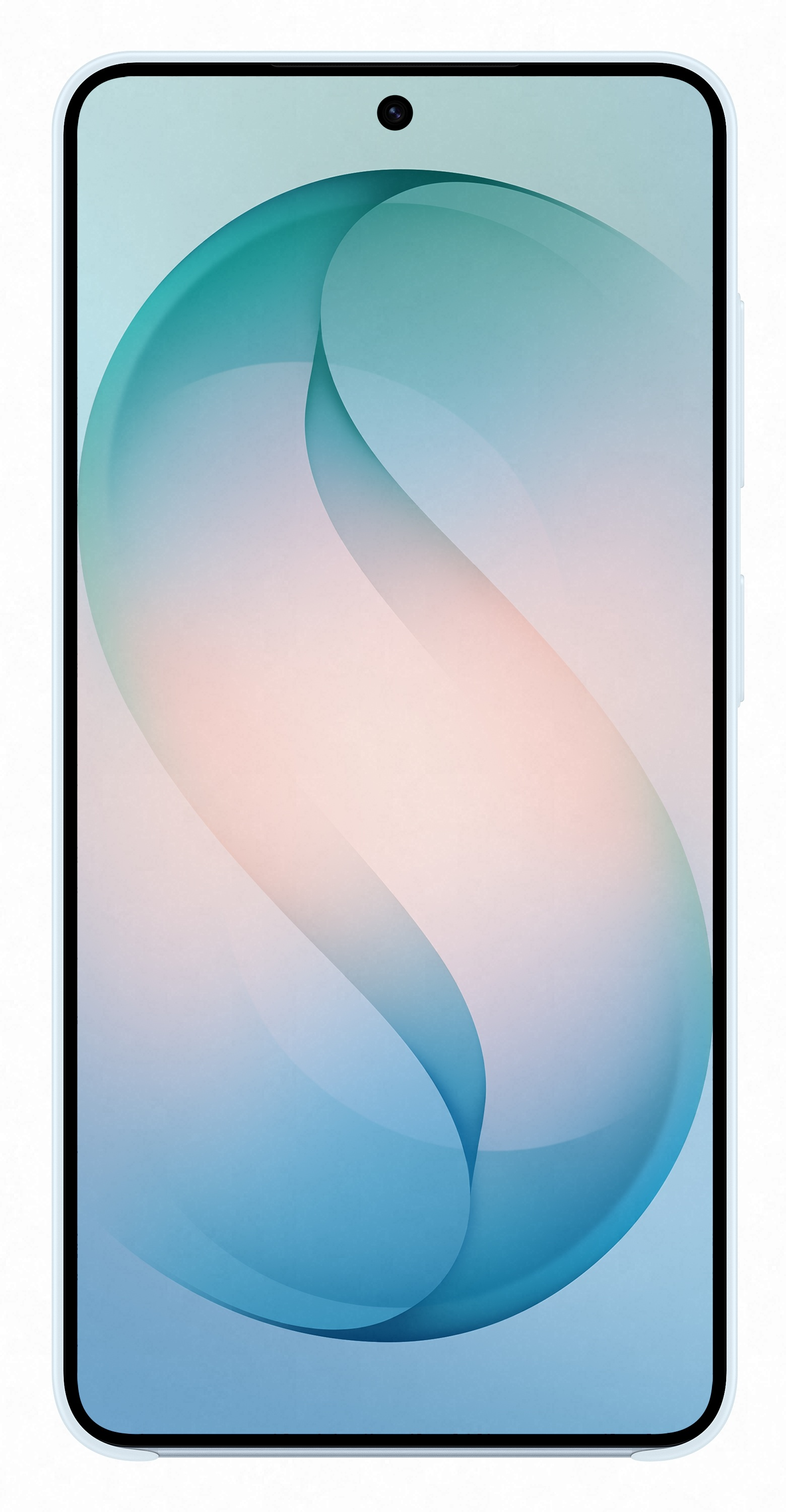 Jasnoniebieski smartfon z abstrakcyjnym, łagodnym tłem.