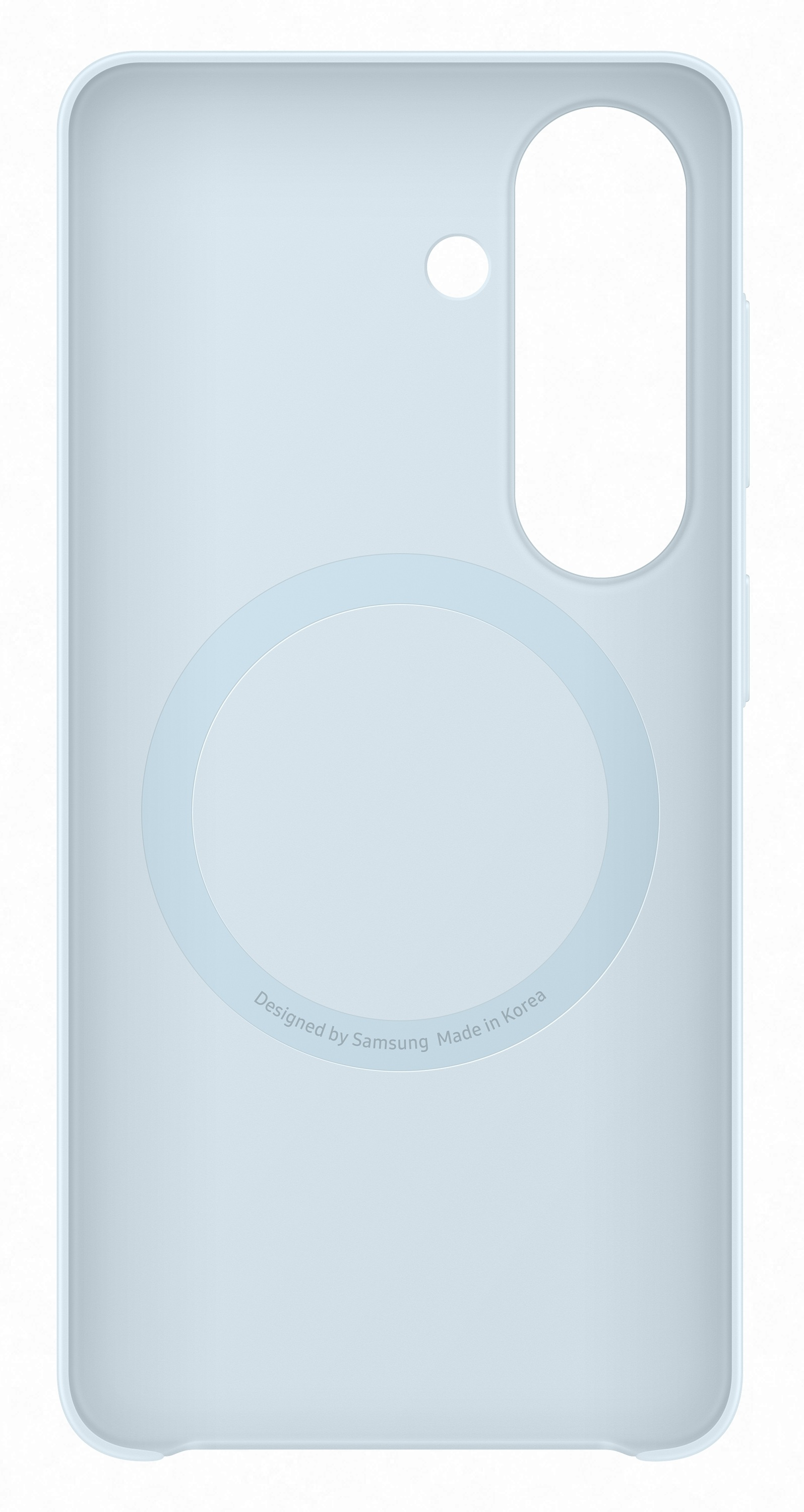 Jasnoniebieskie etui na telefon z okrągłym wzorem i wycięciem.