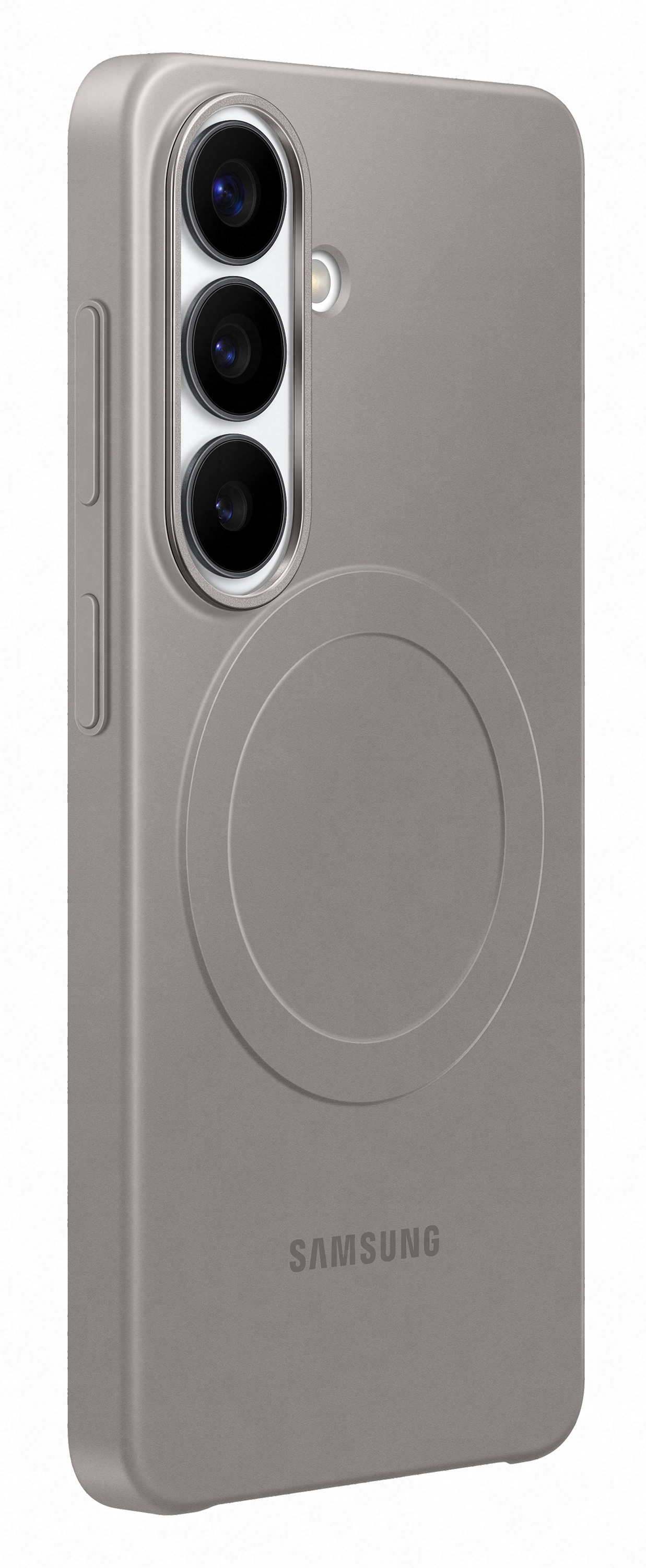 Szara obudowa telefonu z obiektywami i logo Samsung.