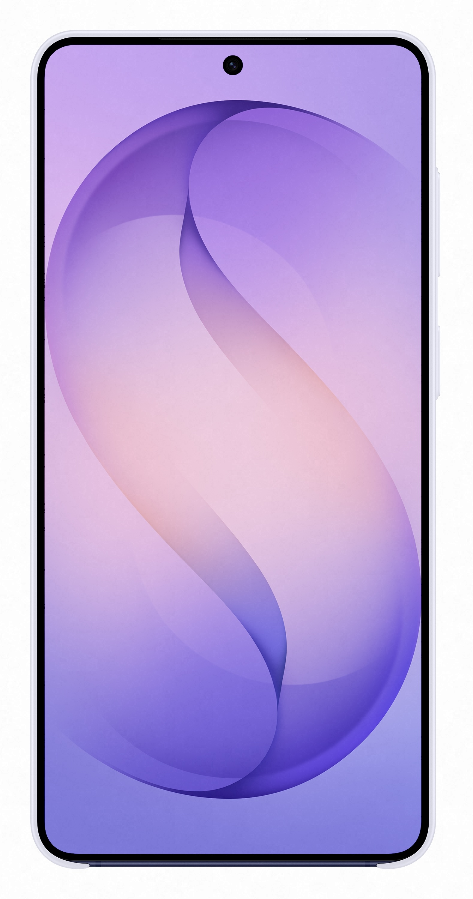 Smartfon z fioletowym tłem i zakrzywionym wzorem.