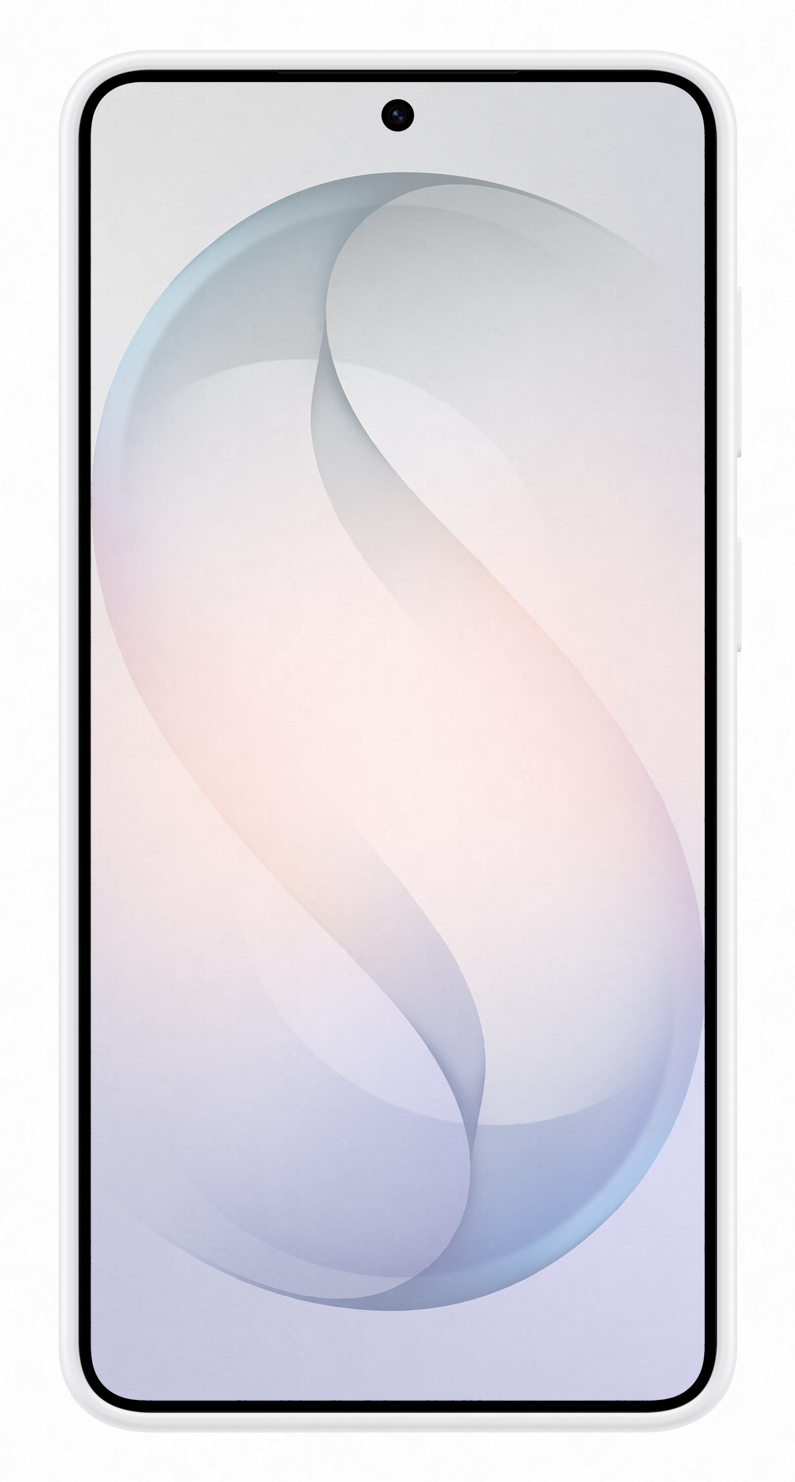 Biały smartfon z abstrakcyjną tapetą w delikatnym gradient.